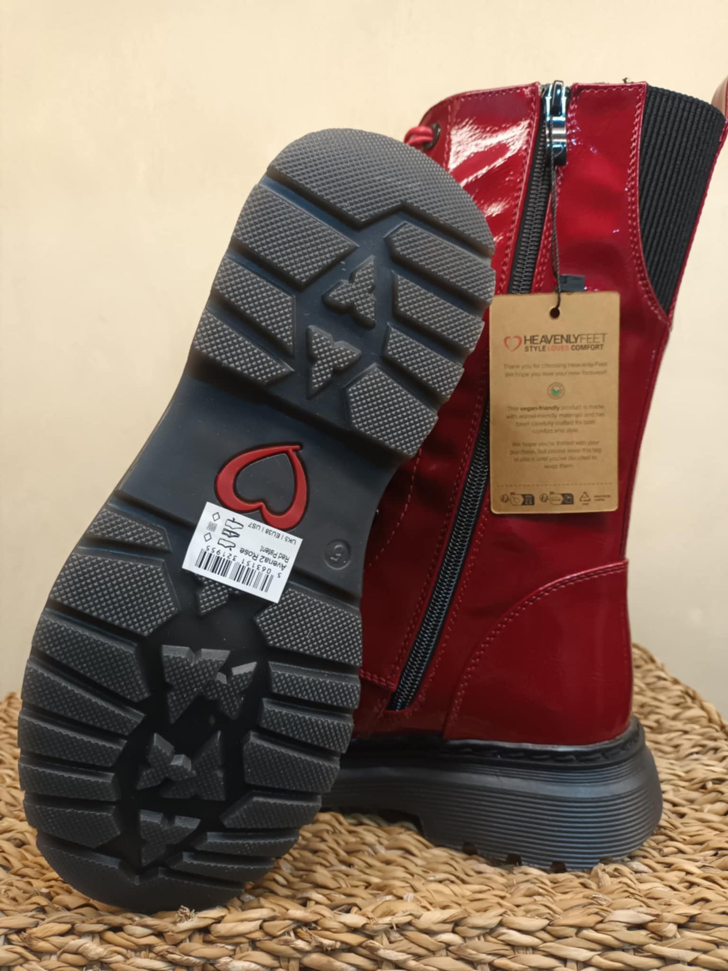 THE 'ROSA' STUNNING SCARLET FLORAL EMBROIDERED LACE UP SUPER COMFORT BOOTS VEGAN FRIENDLY
