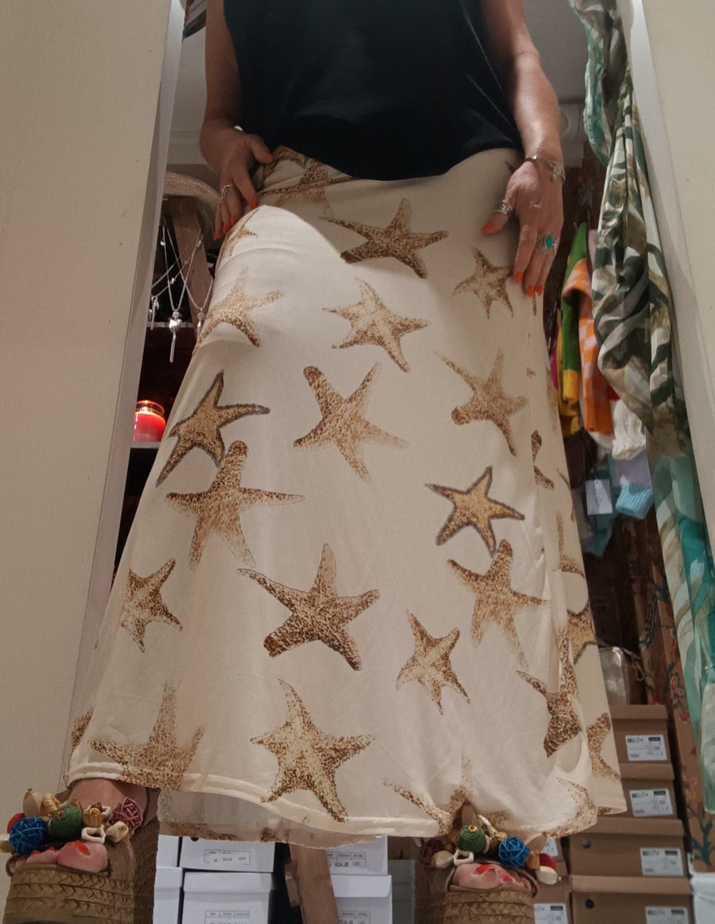 THE 'STARDUST' MAXI SKIRT. STUNNING LIGHTWEIGHT SLINKY FEEL. BLACK, PINK OR CREAM