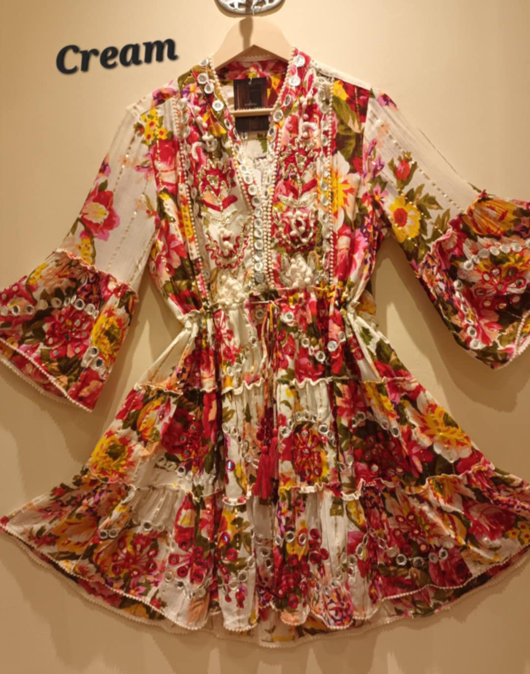 THE 'CATALINA' STUNNING VINTAGE FLORAL PRINT EMBELLISHED FLIPPY DRESS FROM OUR SPANISH COLLECTION CHOOSE YOUR COLOUR!