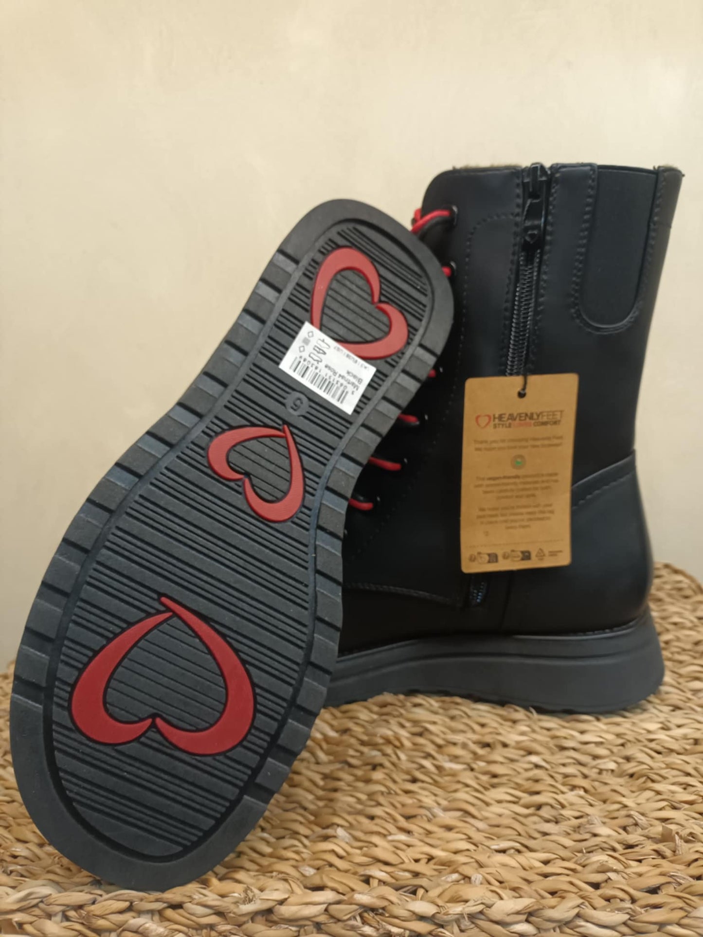 THE 'SASSY' BEAUTIFUL CLASSIC BLACK ROSE EMBROIDERED SUPER COMFORT LACE UP/ZIP BOOT 100% VEGAN