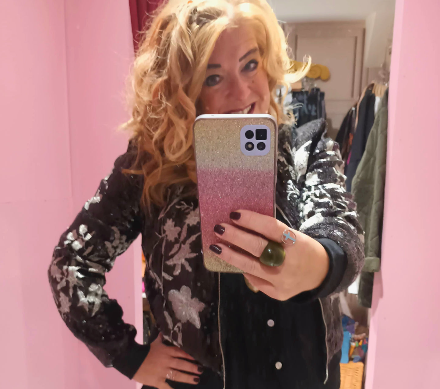 THE 'SASSY' SEQUIN EMBELLISHED ZIP FRONT BOMBER JACKET