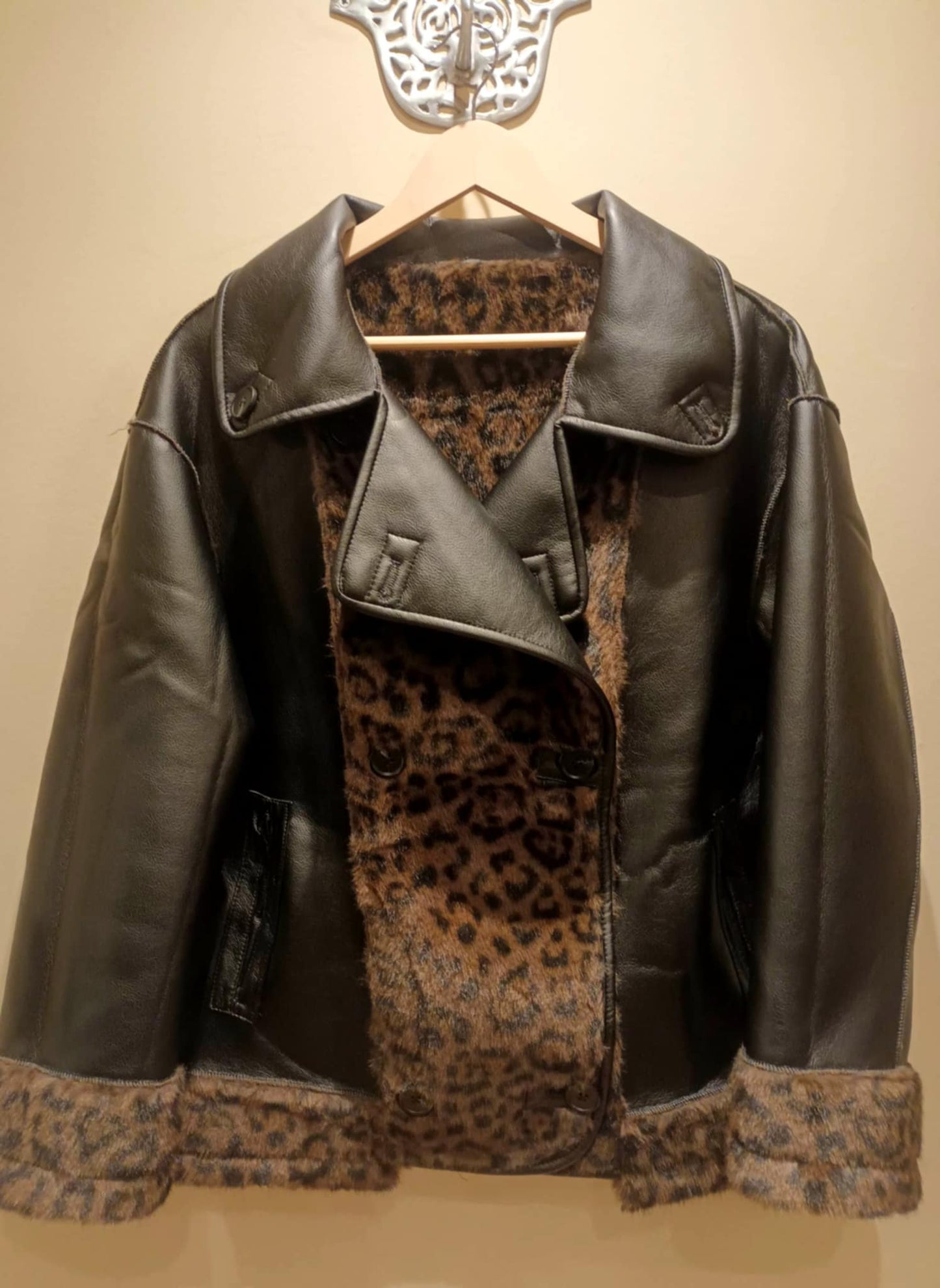 THE 'DUO LEOPARD' REVERSIBLE FAUX FUR & FAUX LEATHER COAT TWO COATS IN ONE!
