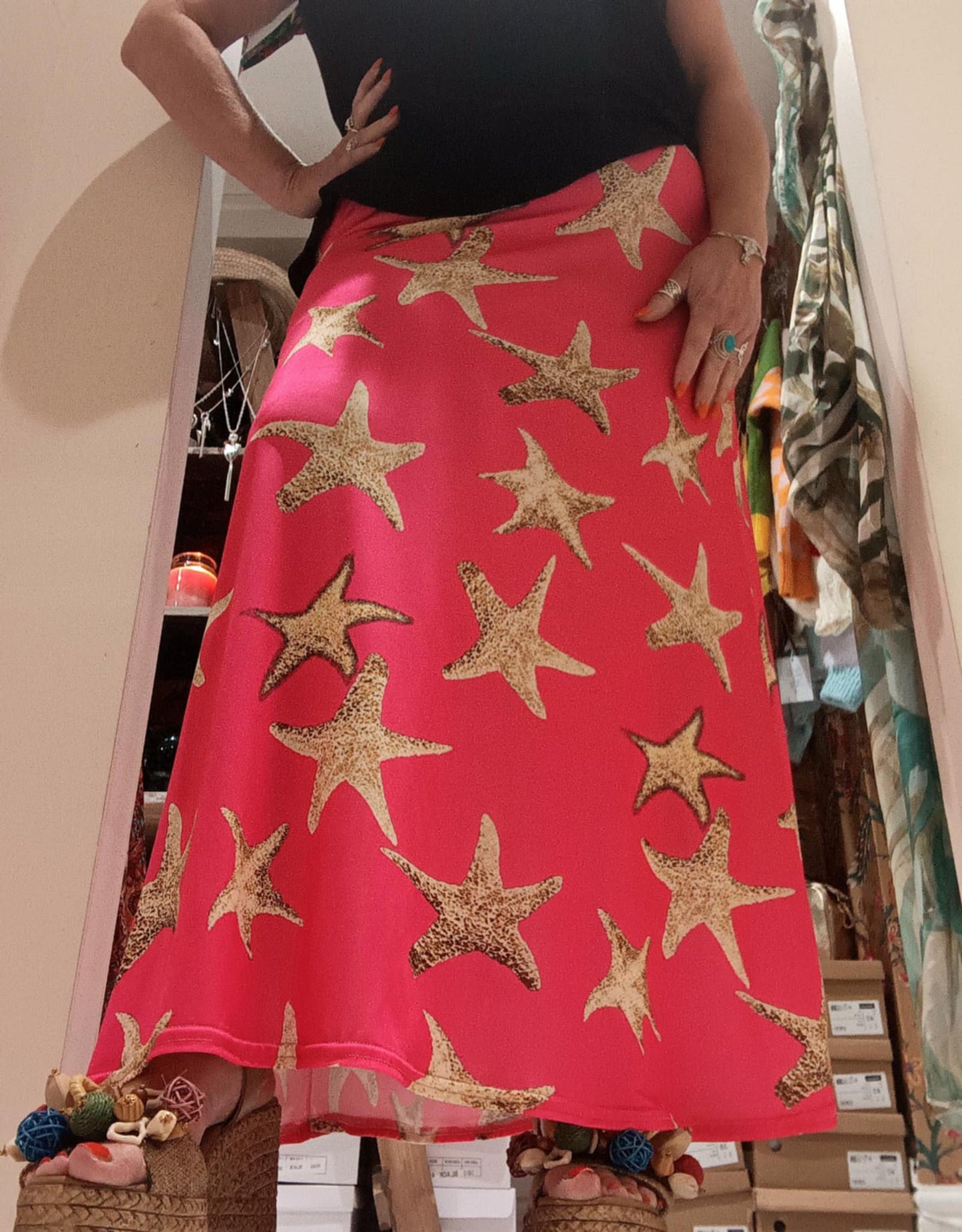 THE 'STARDUST' MAXI SKIRT. STUNNING LIGHTWEIGHT SLINKY FEEL. BLACK, PINK OR CREAM