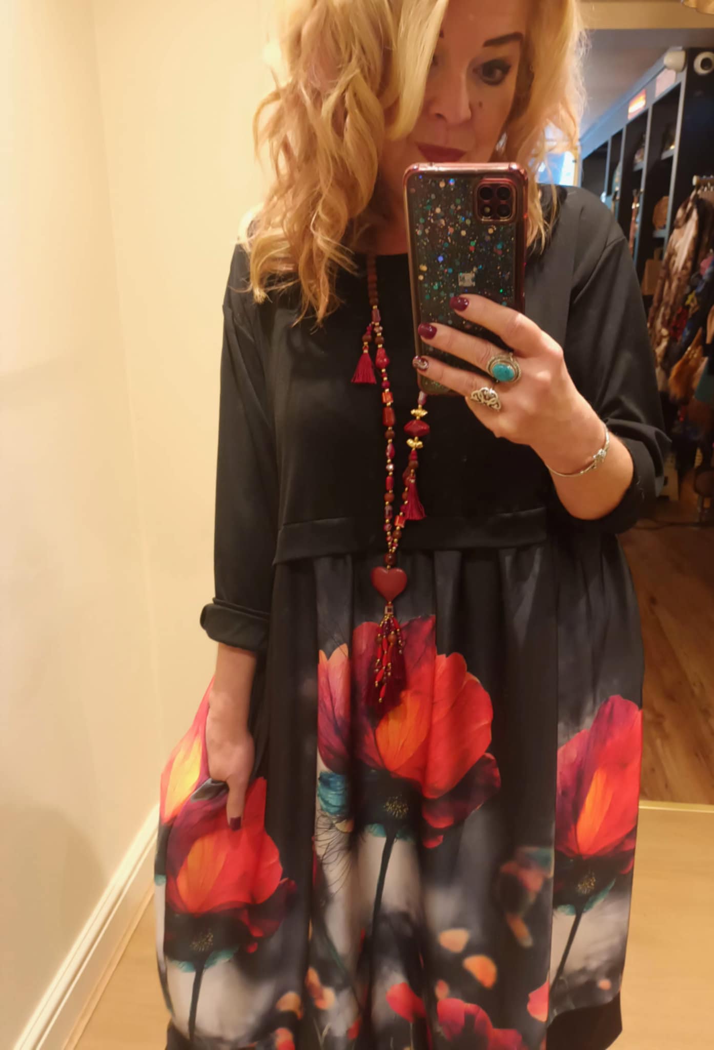 THE 'POPPY' VIBRANT COCCON STYLE SCOOP NECK DRESS WITH PRETTY POCKETS