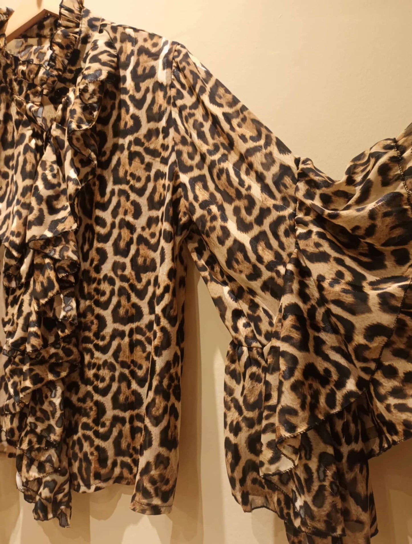 THE 'LABELLE' FABULOUSLY FLOUNCY ROCK CHICK STYLE LEOPARD WATERFALL FRILL BLOUSE