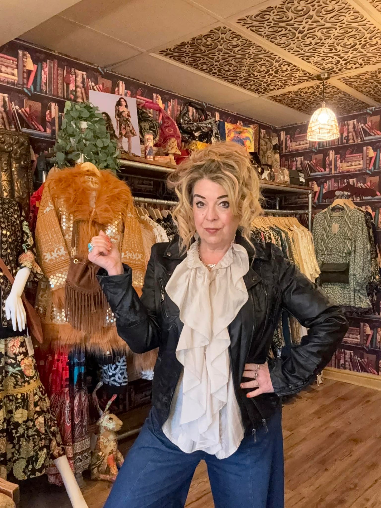 THE 'FLORENCE' FABULOUSLY FLAMBOYANT WATERFALL FRILL, BELL SLEEVE 70'S STYLE TOP IN ANTIQUE CREAM