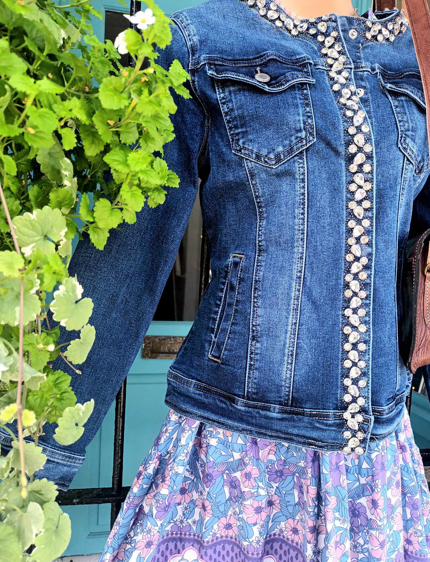 Ladies Jackets Pearl Trim Denim Jacket 'KRYSTIE CLASSIC' DIAMANTE