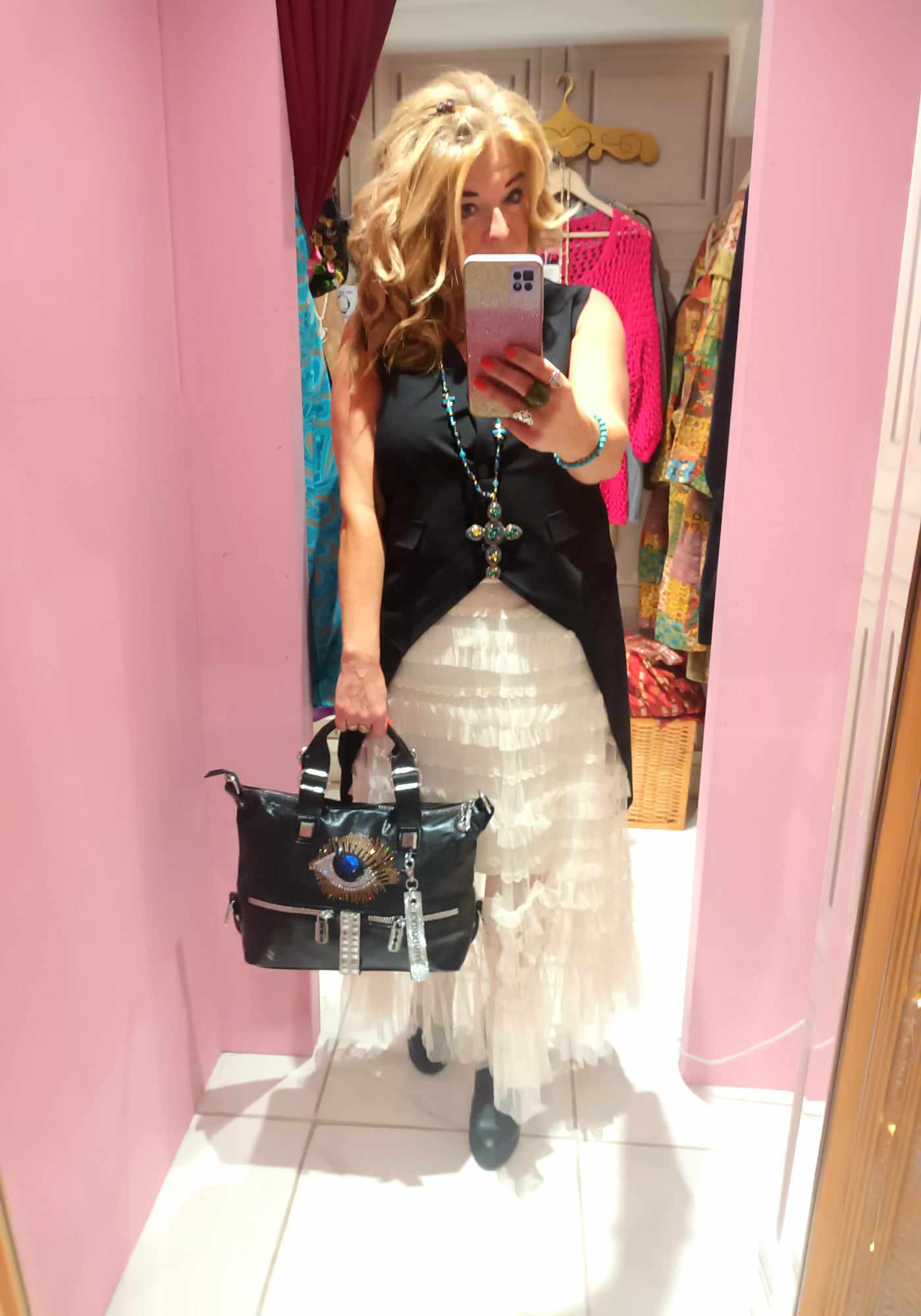 'MYSTICA' FABULOSO BOLSO DE MANO GRANDE CON DETALLE DE OJO MÍSTICO Y BANDOLERA