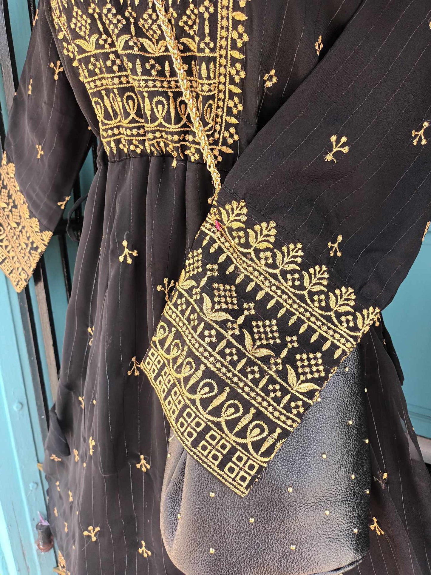 'PRIYA' BEAUTIFUL GOLD AND BLACK RICHLY EMBELLISHED BOHEMIAN DRESS WITH ADJUSTABLE DRAWSTRING WAIST