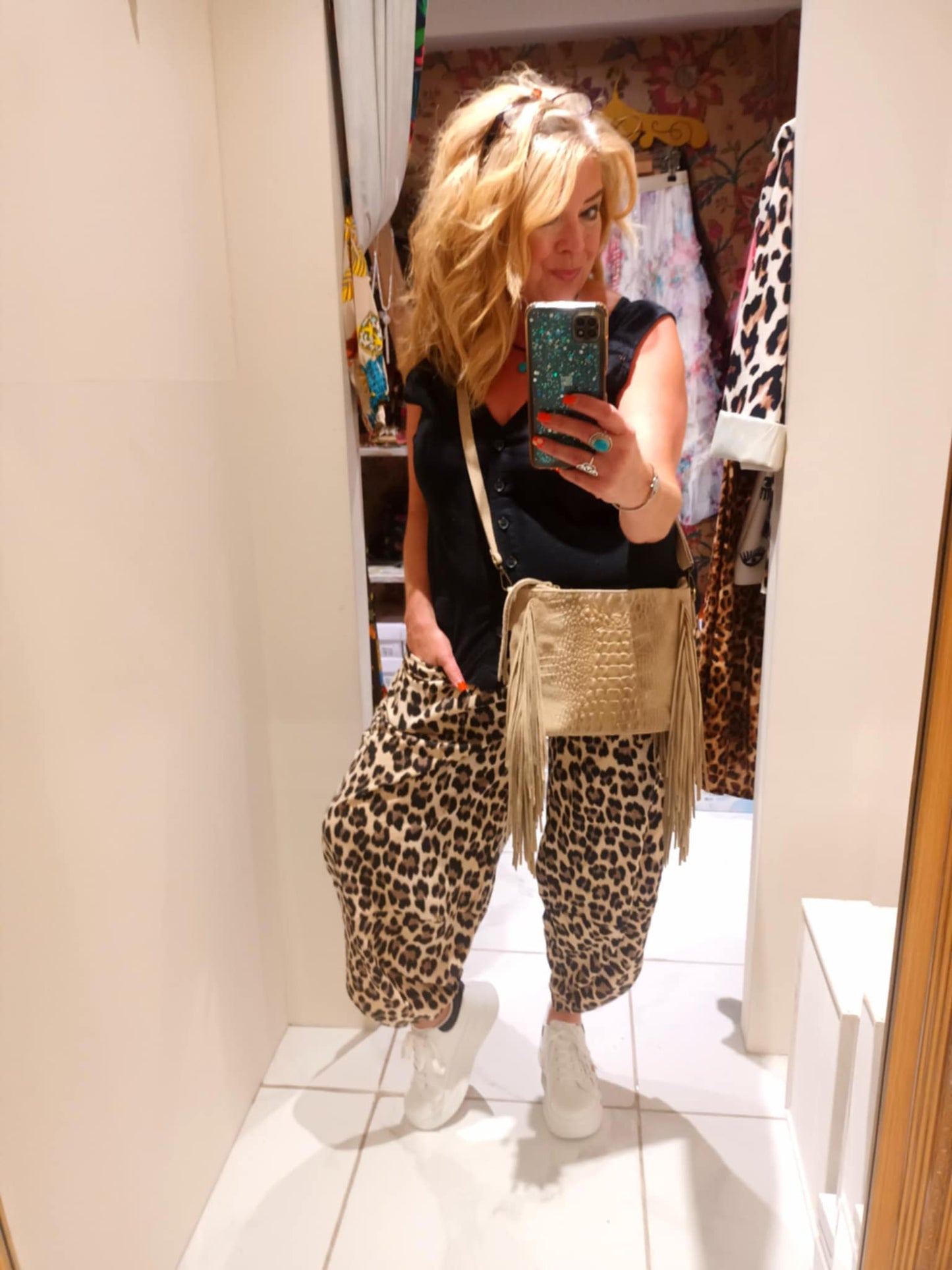 PANTALONES COCODRILO CON CINTURA ELÁSTICA Y ESTAMPADO DE LEOPARDO SUPERSUAVE 'ROXY'
