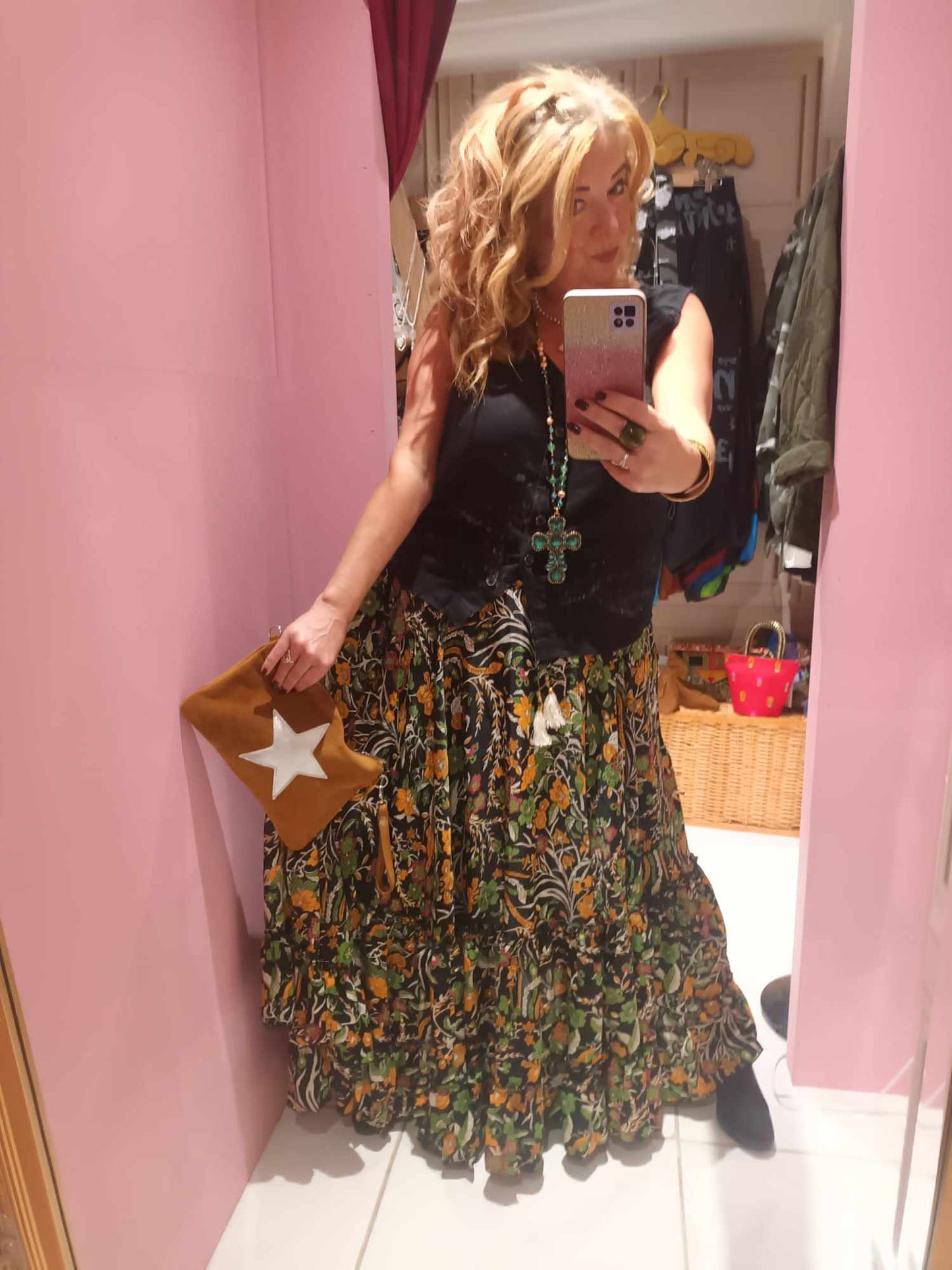 'FIESTA TIME' BREATHTAKING FULL CIRCLE SWISHY MAXI SKIRT IN A BIRDS & BOTANICS PRINT