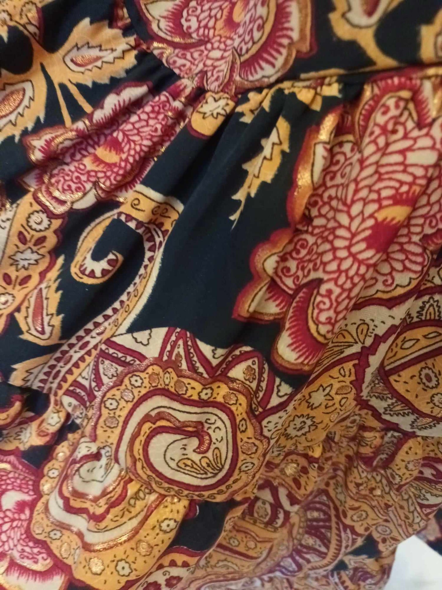 THE 'PARADISO WINTER SPICE' RICH PAISLEY PRINT BUTTON BODICE DRESS WITH EXQUISITE TIERED SKIRT
