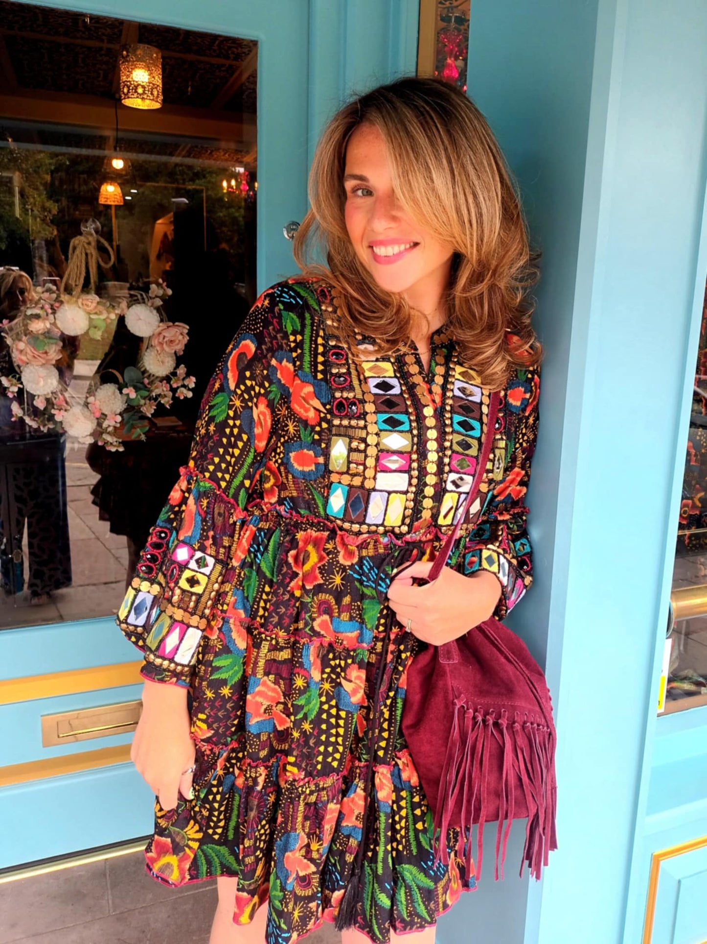 THE 'LYLA' EXQUISITE QUALITY RICHLY EMBELLISHED BELL SLEEVE NEEDLECORD DRESS FROM OUR EXCLUSIVE SPANISH RANGE