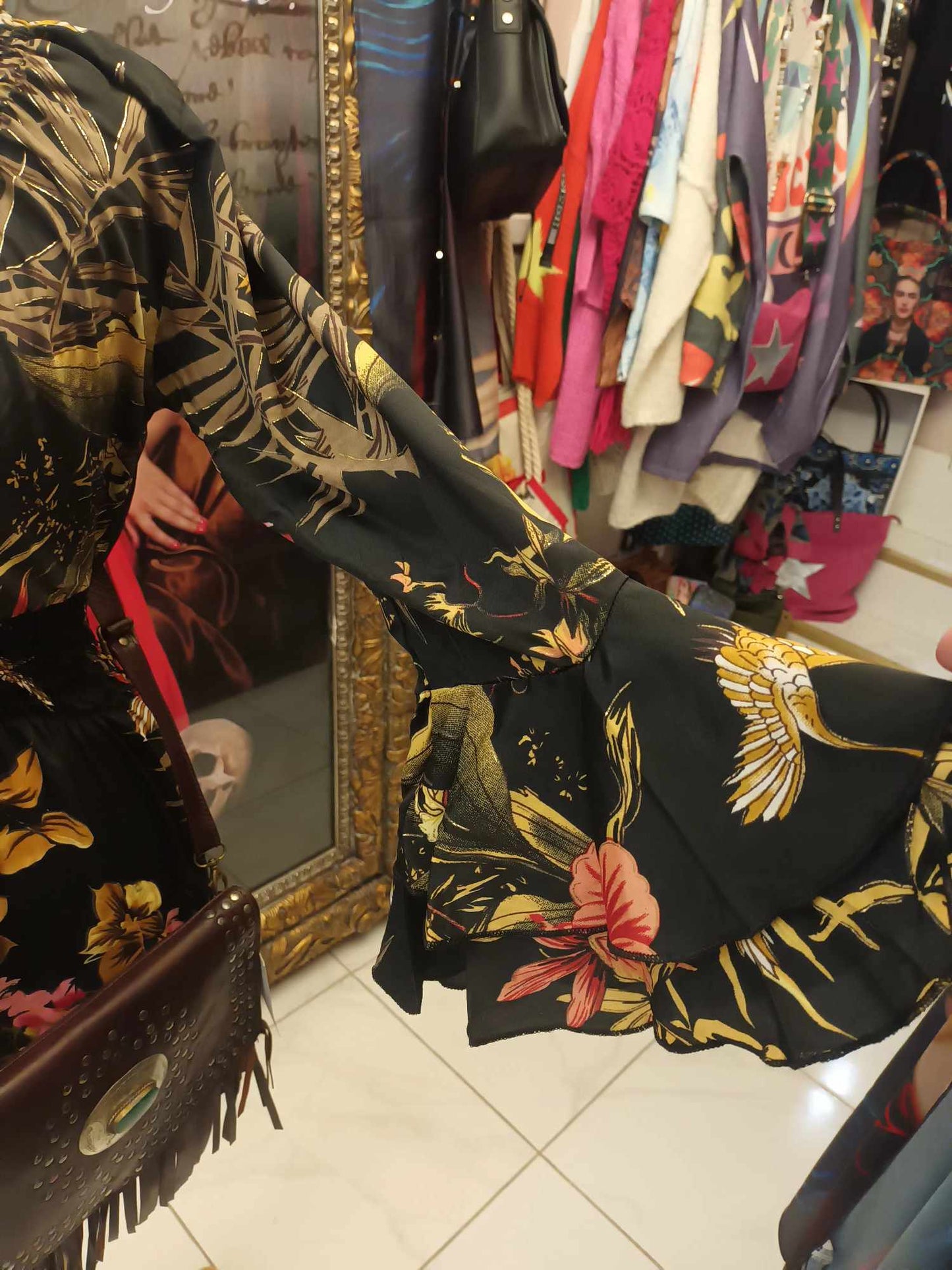 'TIFFANY BIRDS AND BOTANICALS' SEVENTIES STYLE BELL SLEEVE DRESS FROM OUR SPANISH COLLECTION