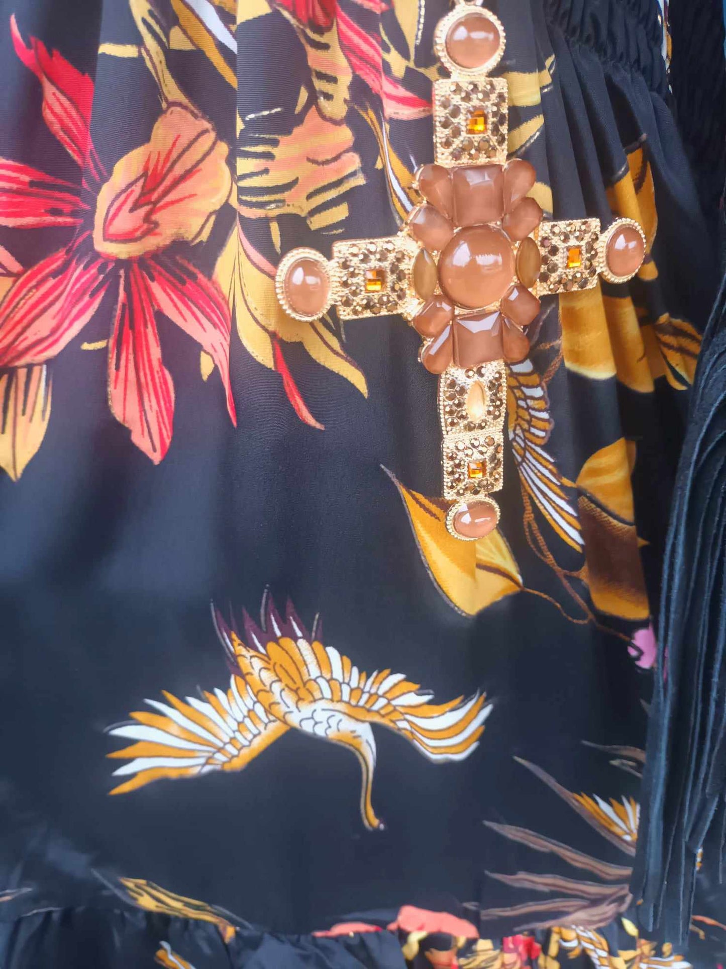 'TIFFANY BIRDS AND BOTANICALS' SEVENTIES STYLE BELL SLEEVE DRESS FROM OUR SPANISH COLLECTION