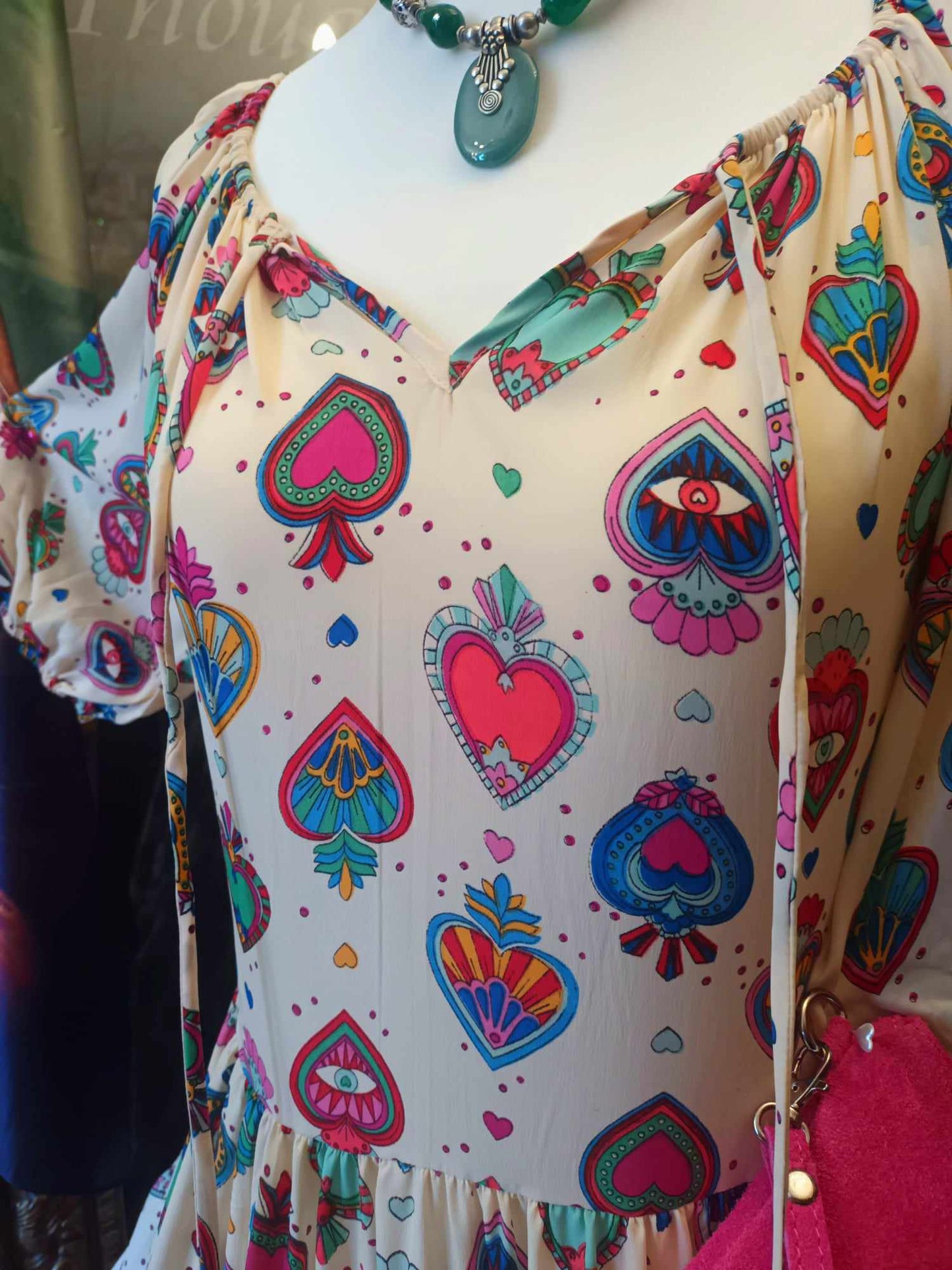 THE 'MYSTIC LOVE' BOHEMIA HEART PRINT DRESS IN RAINBOW COLOURS