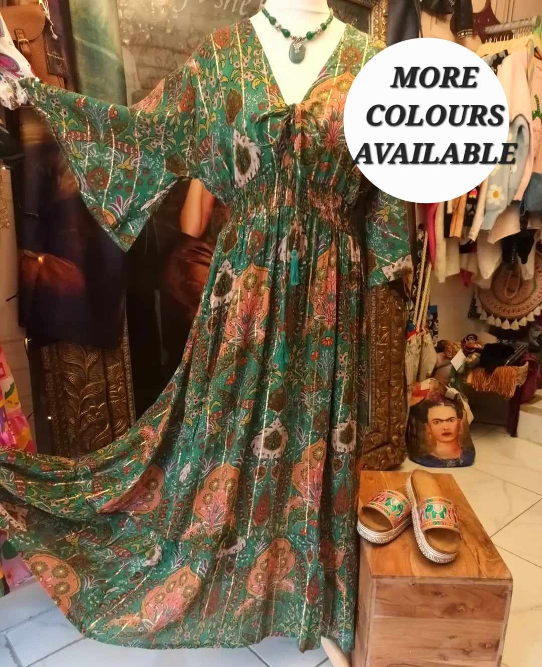 'JAIPUR PALACE' BEAUTIFUL BOHEMIAN PRINT FLUTTER SLEEVE FLATTERING SHIRRED WAIST DRESS UK 12-20