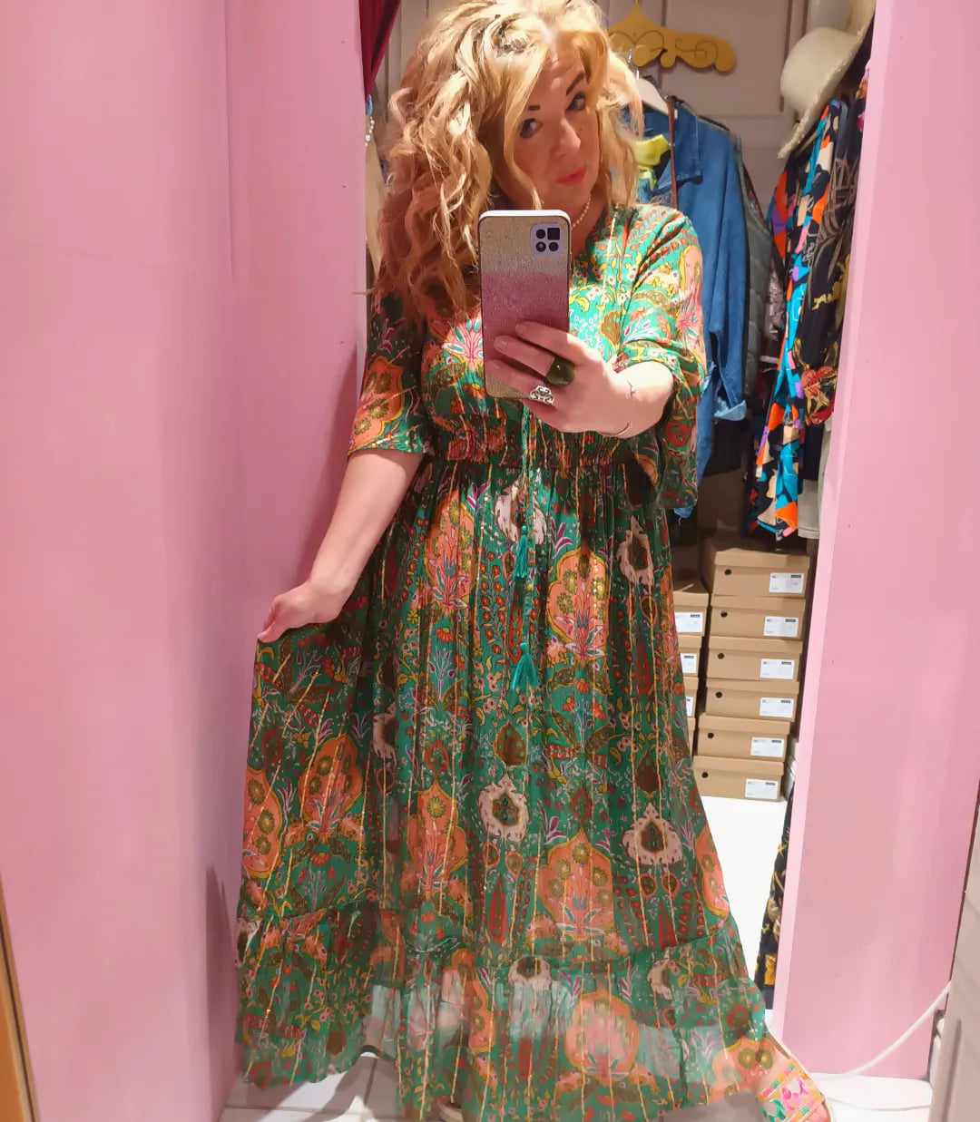 'JAIPUR PALACE' BEAUTIFUL BOHEMIAN PRINT FLUTTER SLEEVE FLATTERING SHIRRED WAIST DRESS UK 12-20