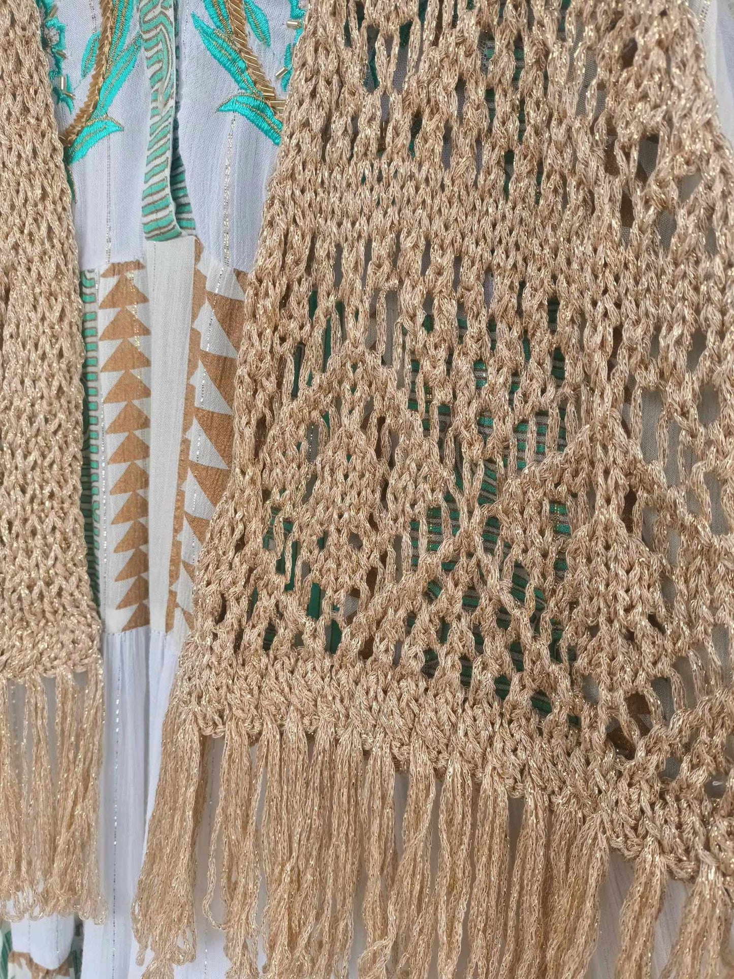 THE 'WOODSTOCK' BEAUTIFUL FRINGED CROCHET WAISTCOAT IN GOLD, PINK OR CREAM