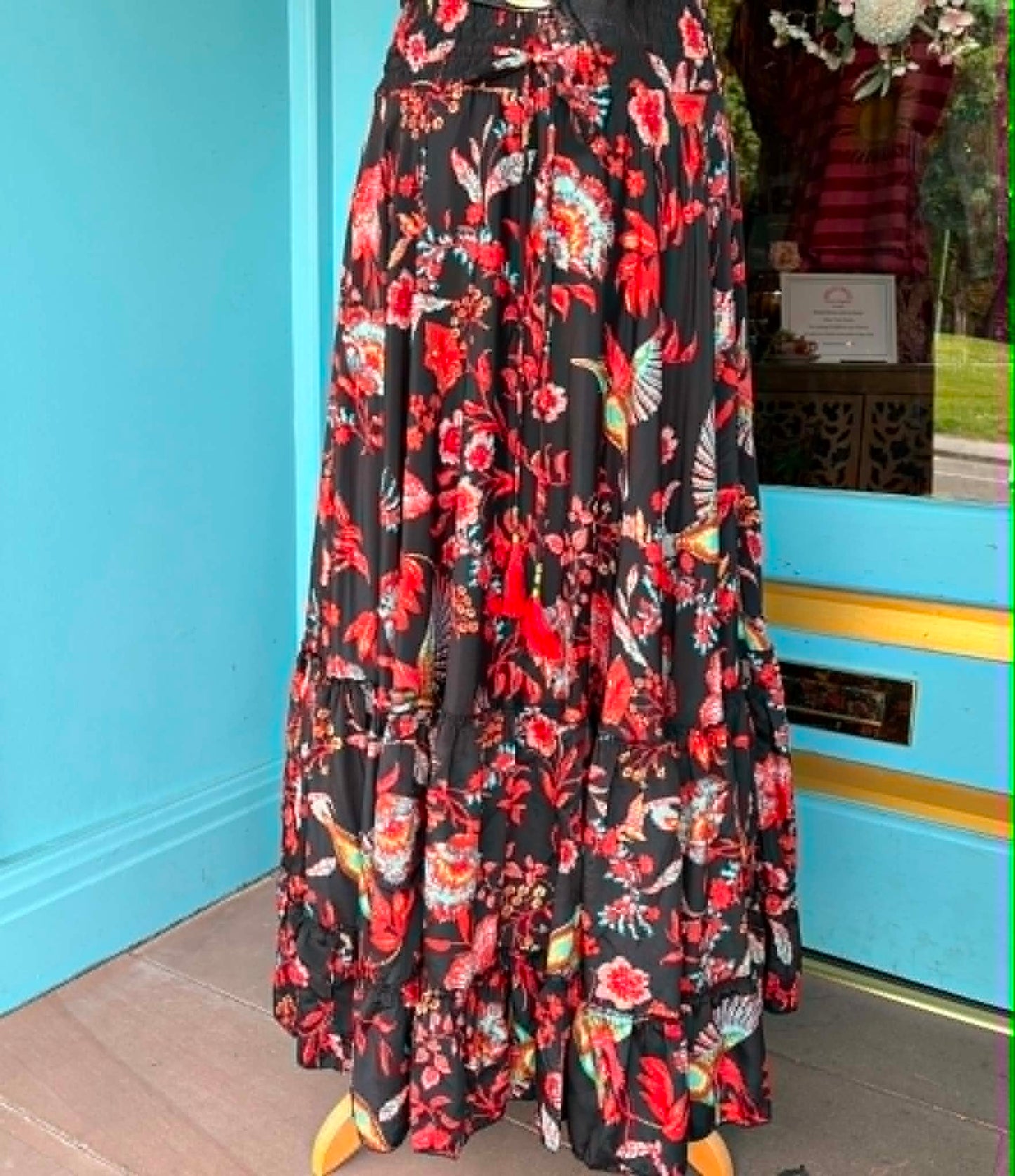 THE 'BIRD OF PARADISE' BREATHTAKING FULL CIRCLE VIBRANT BIRDS AND FLORALS PRINT SKIRT FROM OUR EXCLUSIVE SPANISH COLLECTION