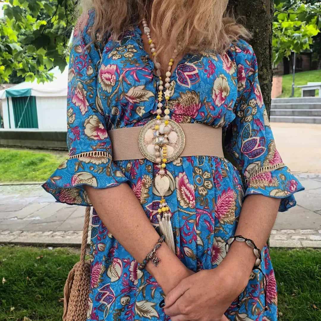 THE 'MIDNIGHT FIESTA' GARDENIA DRESS IN CORNFLOWER BLUE FROM OUR EXCLUSIVE SPANISH COLLECTION