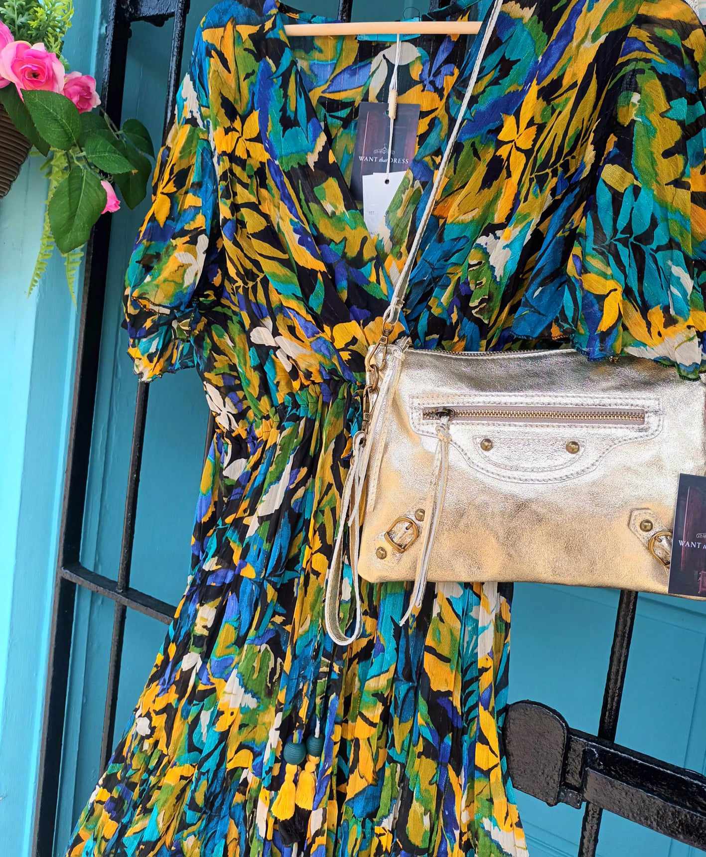 'ELEANOR' VIBRANT JEWEL COLOURED SWISHY HEM MIDI DRESS WITH FLATTERING FLUTTER SLEEVES