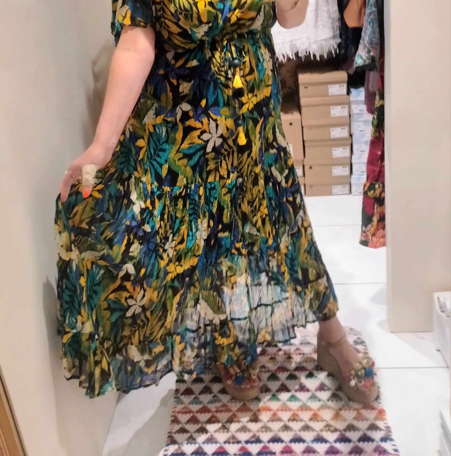 'ELEANOR' VIBRANT JEWEL COLOURED SWISHY HEM MIDI DRESS WITH FLATTERING FLUTTER SLEEVES