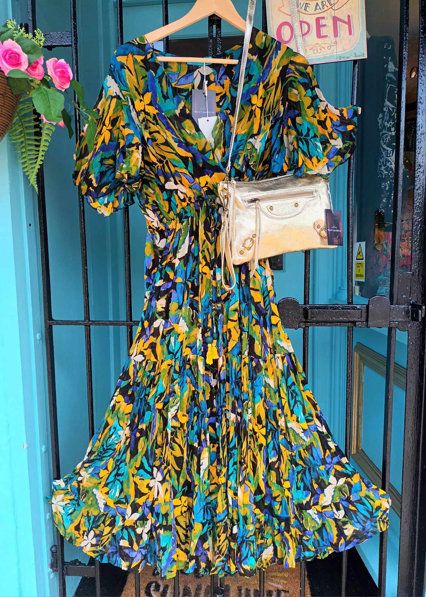 'ELEANOR' VIBRANT JEWEL COLOURED SWISHY HEM MIDI DRESS WITH FLATTERING FLUTTER SLEEVES