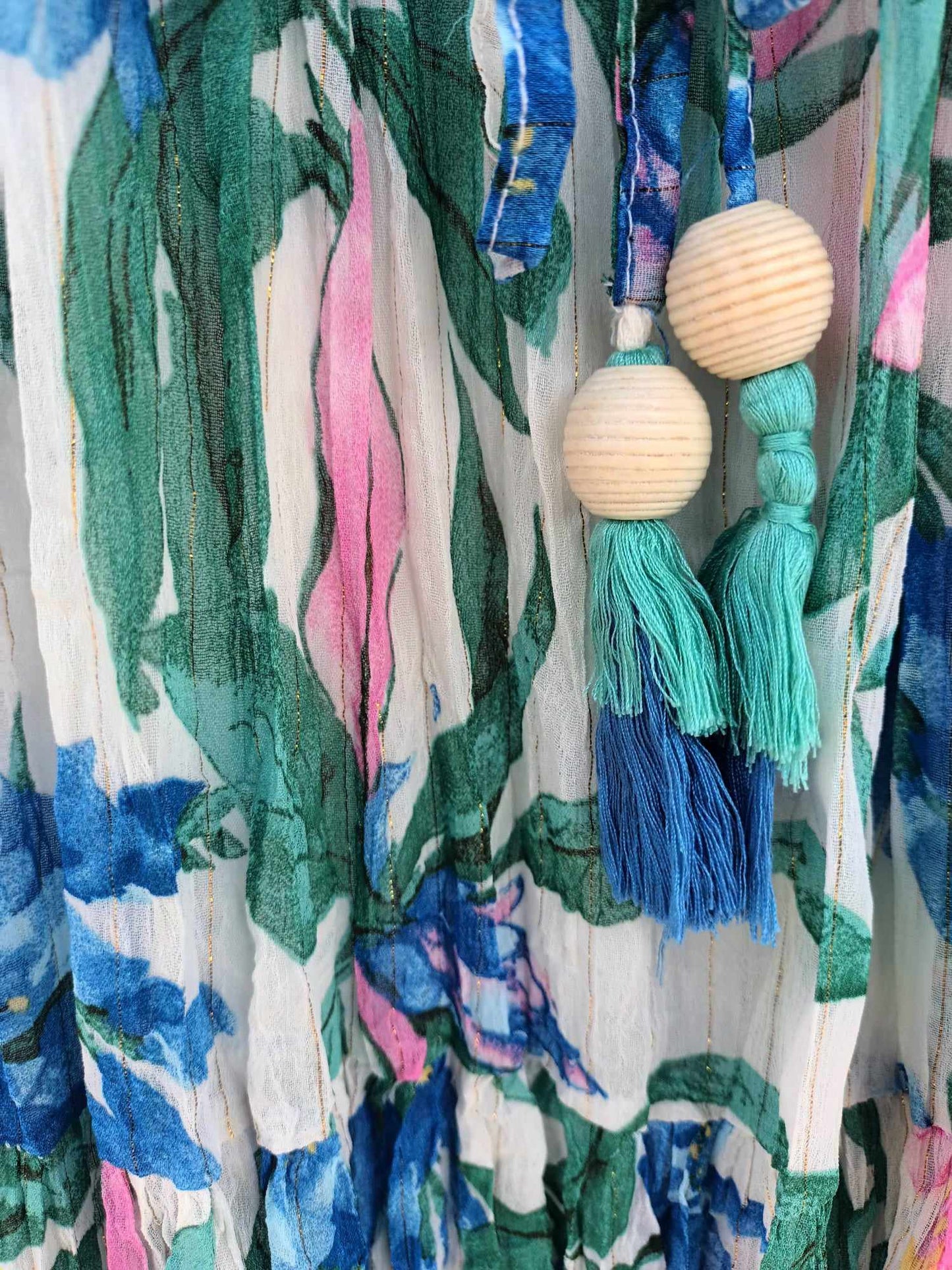 'ELEANOR' IRISES AND LILIES PRINT SWISHY HEM DRESS WITH FLATTERING FLUTTER SLEEVES