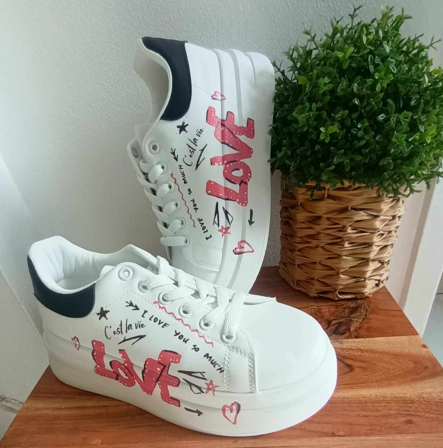 THE 'ALL YOU NEED IS LOVE' FABULOUS GRAFFITI PRINT PLATFORM TRAINERS
