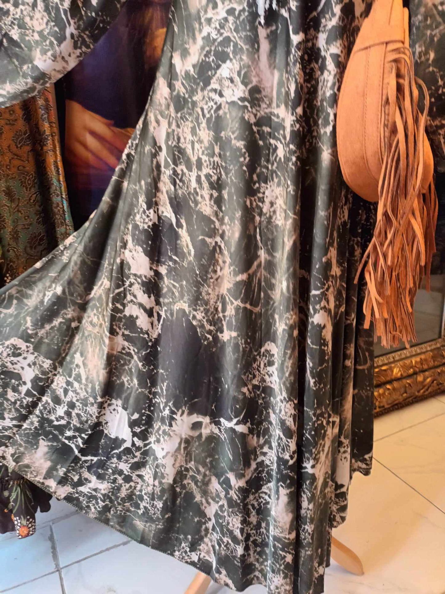 THE 'MARBLE SKIES' LUXE FEEL SUPER FLATTERING SILK BLEND DRESS WITH POCKETS IN MIDNIGHT OR KHAKI