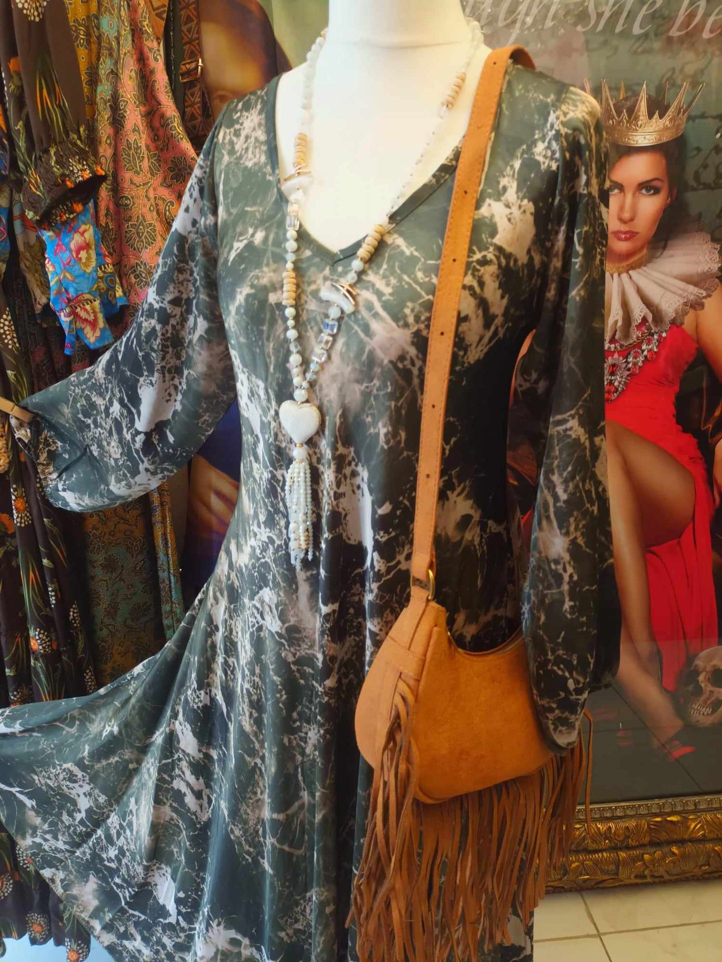 THE 'MARBLE SKIES' LUXE FEEL SUPER FLATTERING SILK BLEND DRESS WITH POCKETS IN MIDNIGHT OR KHAKI