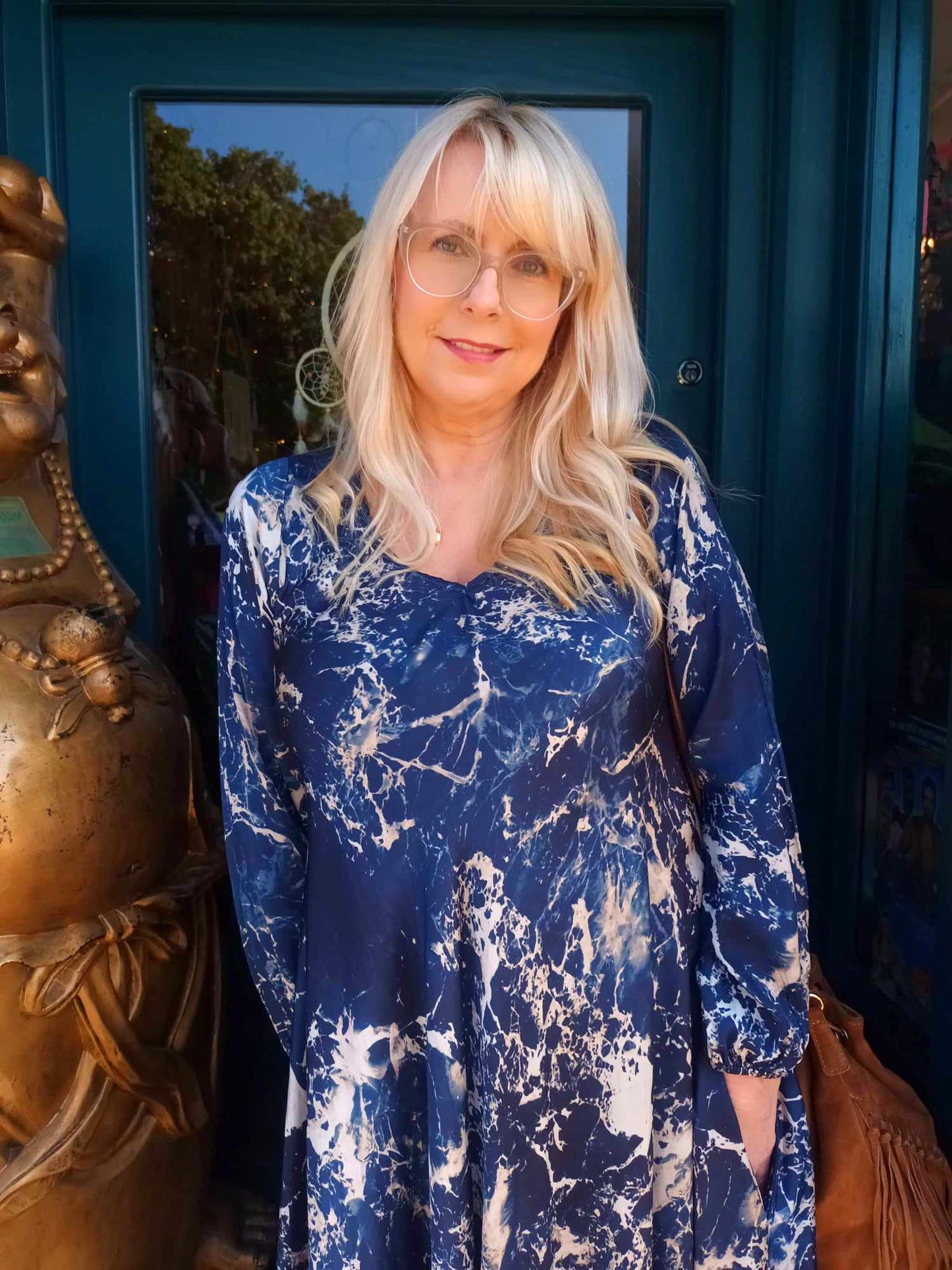 THE 'MARBLE SKIES' LUXE FEEL SUPER FLATTERING SILK BLEND DRESS WITH POCKETS IN MIDNIGHT OR KHAKI