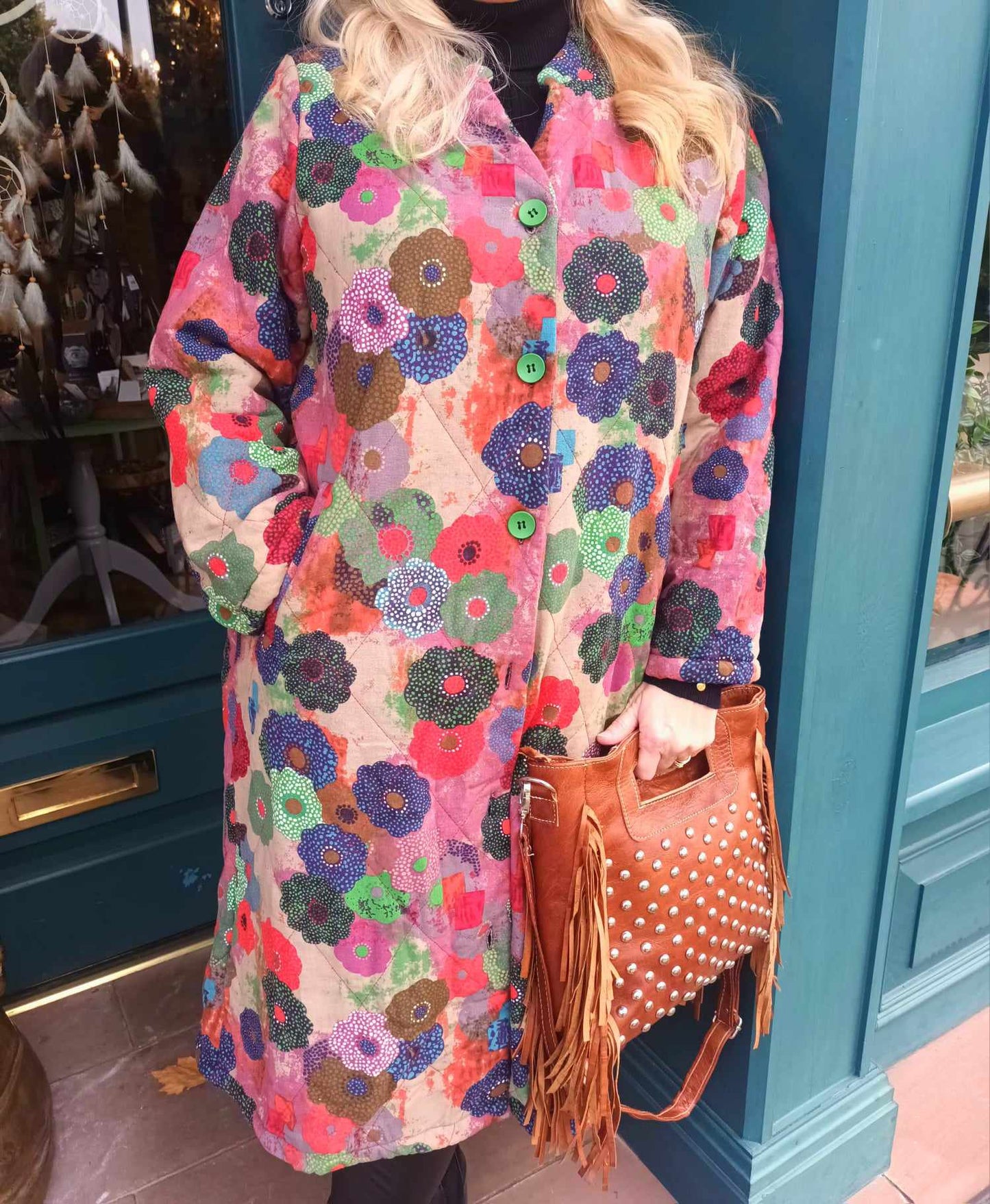 THE 'BRIGHTER DAYS' BEAUTIFUL RAINBOW FLORALS QUILTED COAT WITH FLEECE LINING