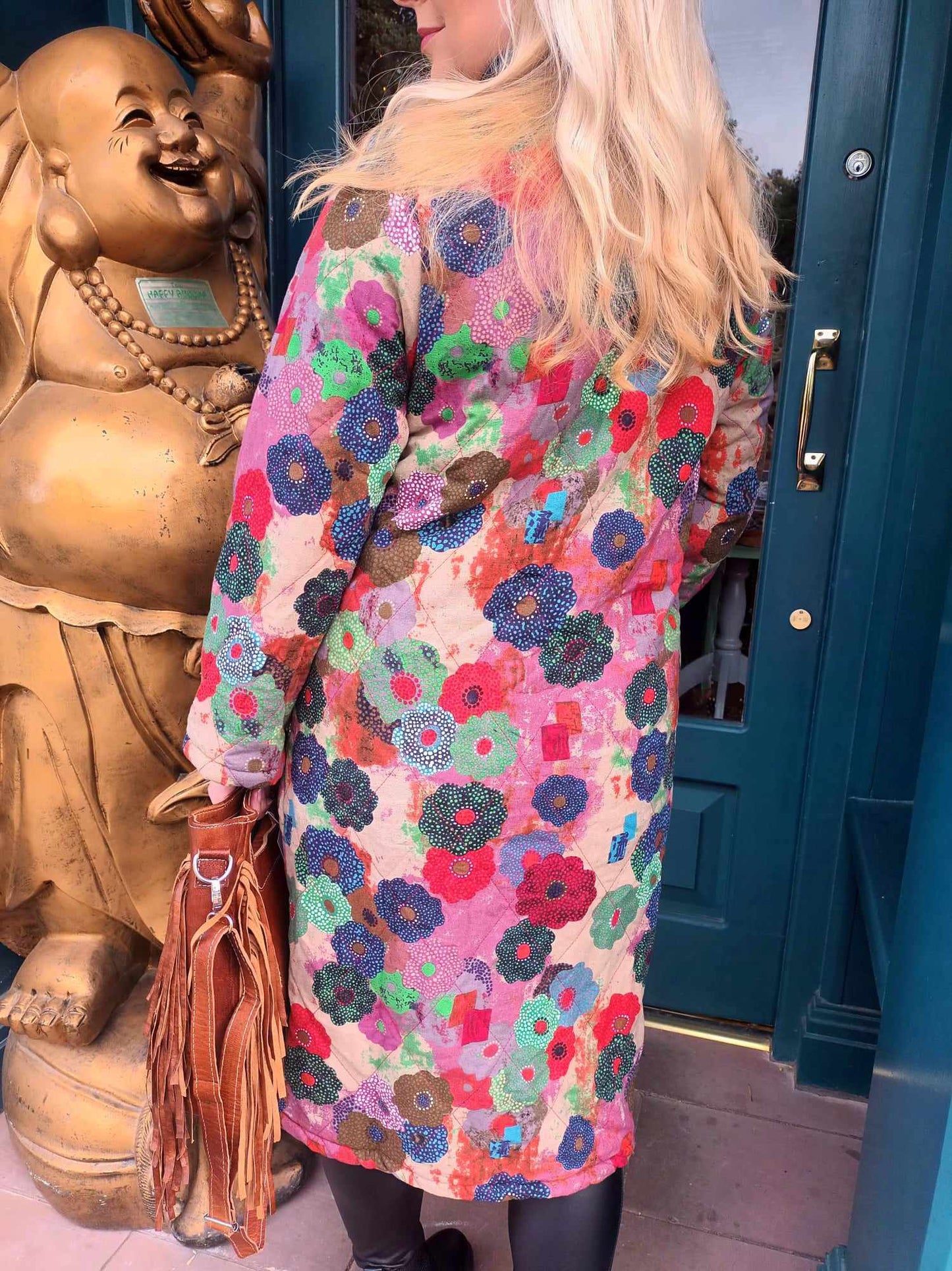 THE 'BRIGHTER DAYS' BEAUTIFUL RAINBOW FLORALS QUILTED COAT WITH FLEECE LINING
