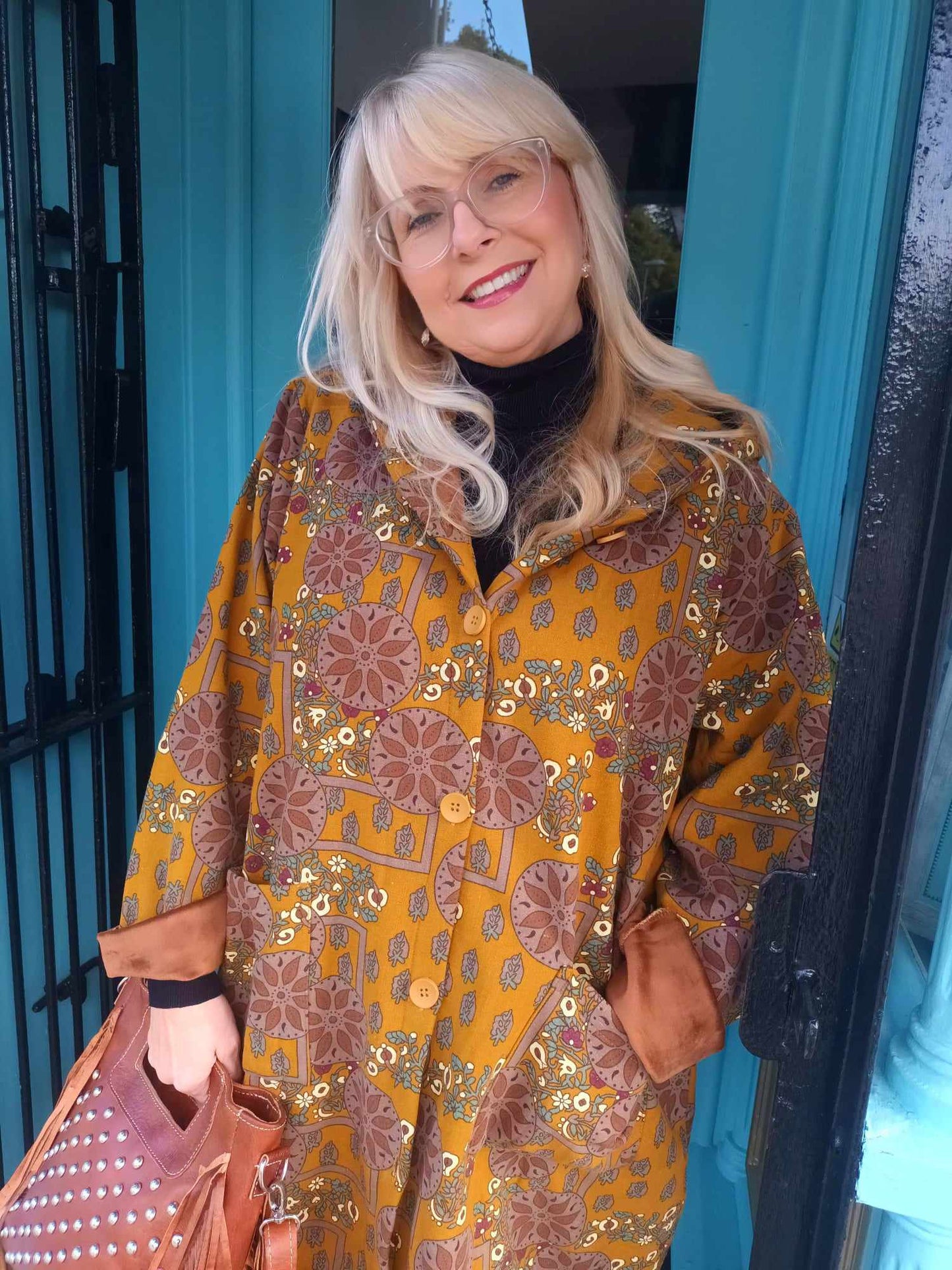 THE 'SPICE TRAIL' BEAUTIFUL VINTAGE STYLE PRINT HOODED COAT WITH A SUMPTUOUS VELOUR LINING
