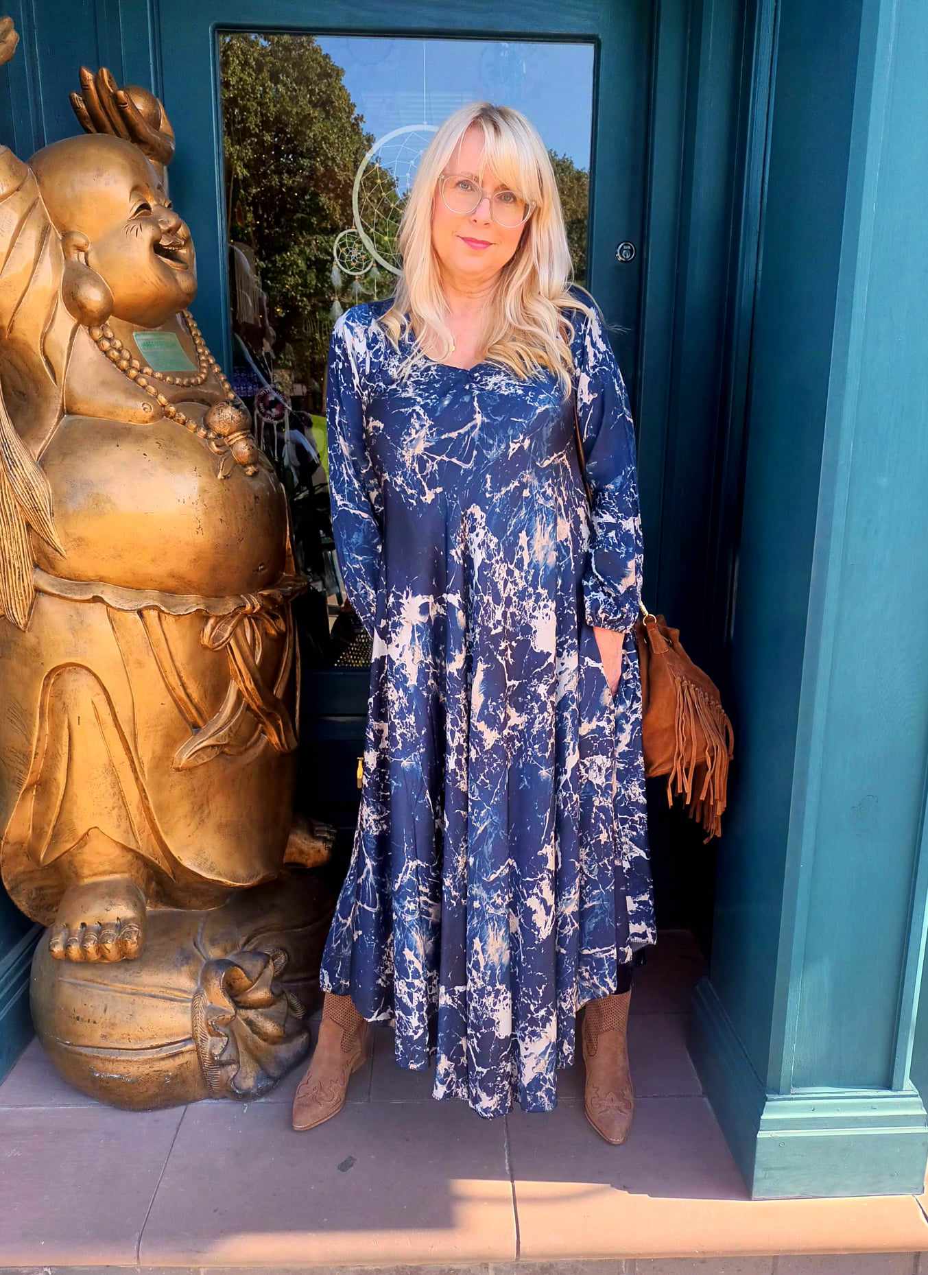 THE 'MARBLE SKIES' LUXE FEEL SUPER FLATTERING SILK BLEND DRESS WITH POCKETS IN MIDNIGHT OR KHAKI