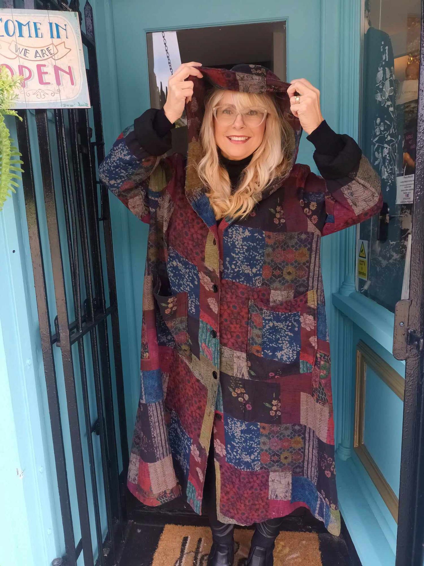 THE 'POLLY PATCH' EXQUISITE QUALITY PATCHWORK STYLE HOODED COAT IN STUNNING JEWEL COLOURS