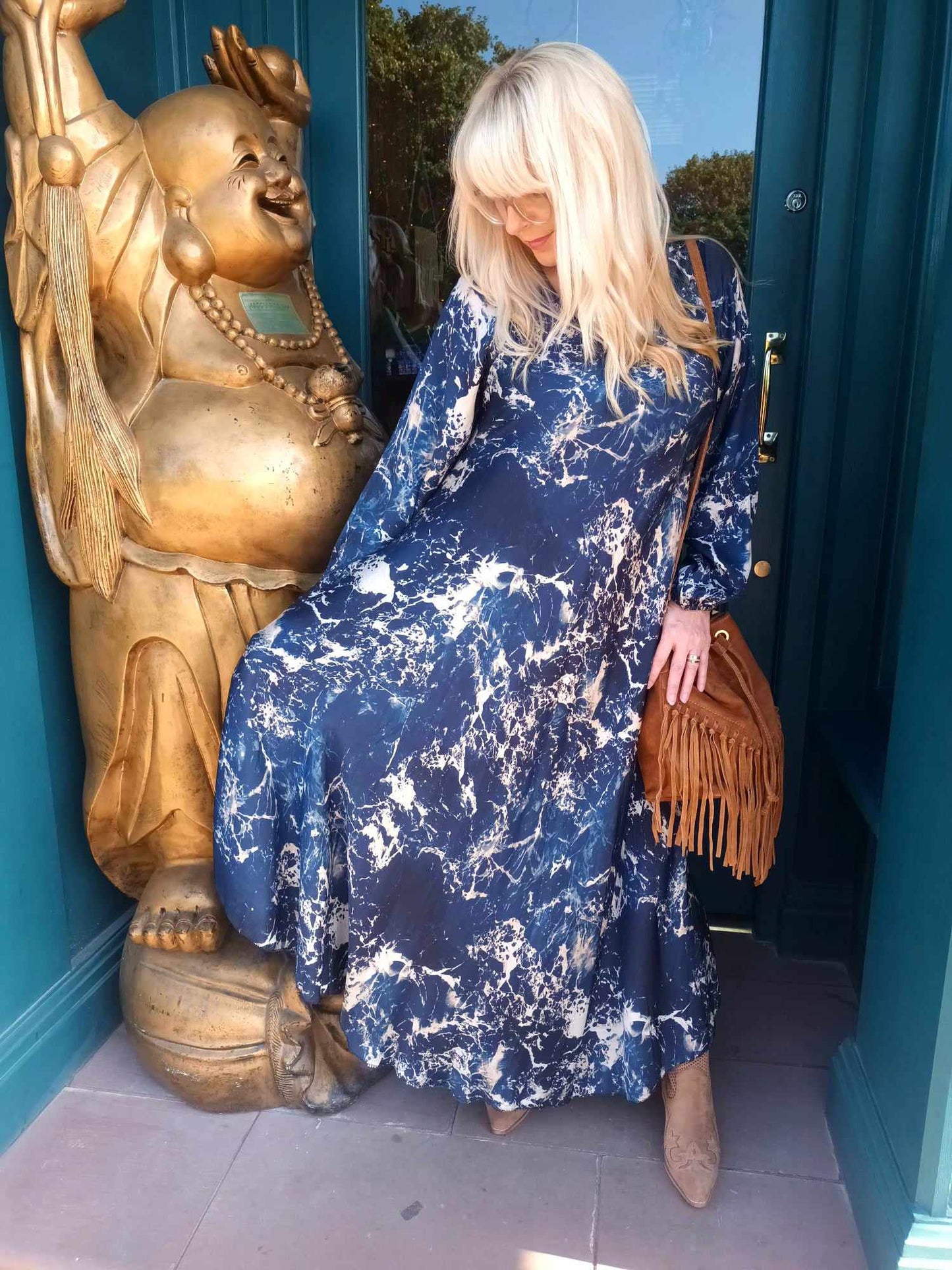 THE 'MARBLE SKIES' LUXE FEEL SUPER FLATTERING SILK BLEND DRESS WITH POCKETS IN MIDNIGHT OR KHAKI