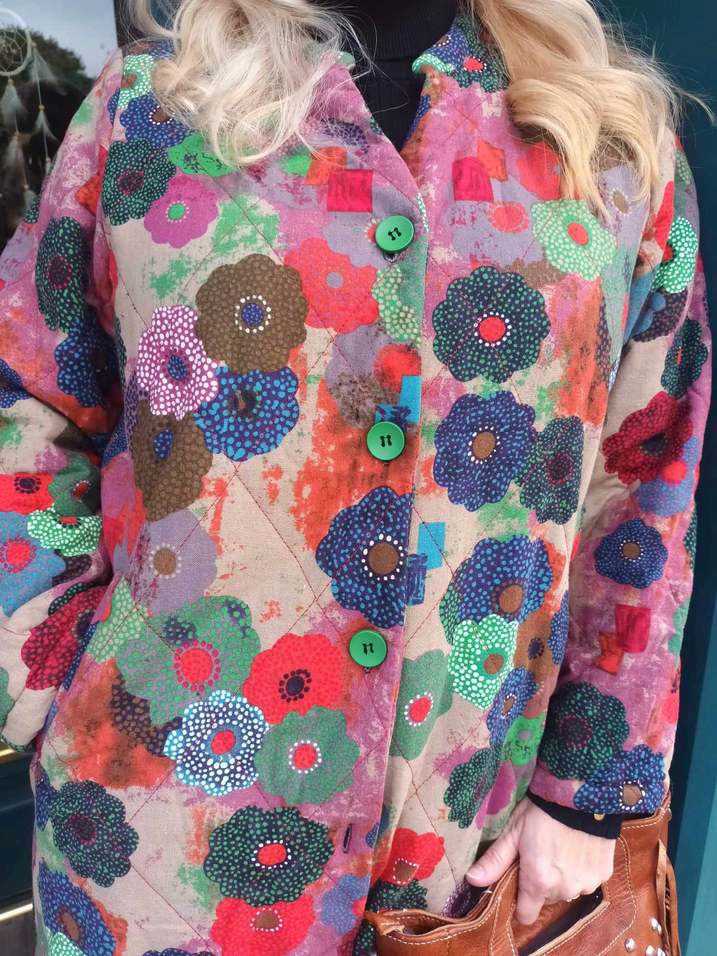 THE 'BRIGHTER DAYS' BEAUTIFUL RAINBOW FLORALS QUILTED COAT WITH FLEECE LINING