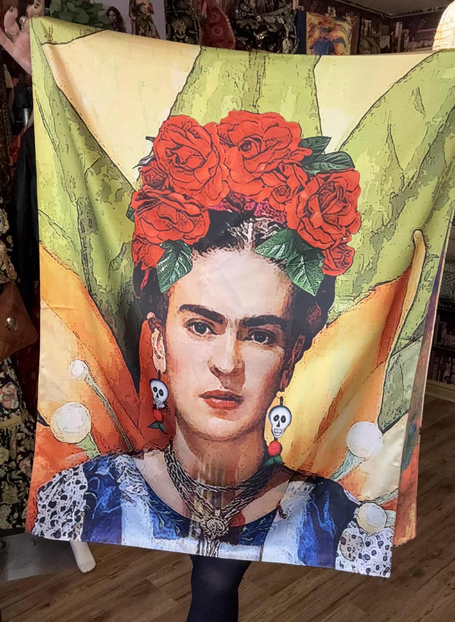 THE 'PUNK FRIDA' LUXURIOUS SILK BLEND LARGE REVERSIBLE WRAP WITH VANGOGH ON REVERSE