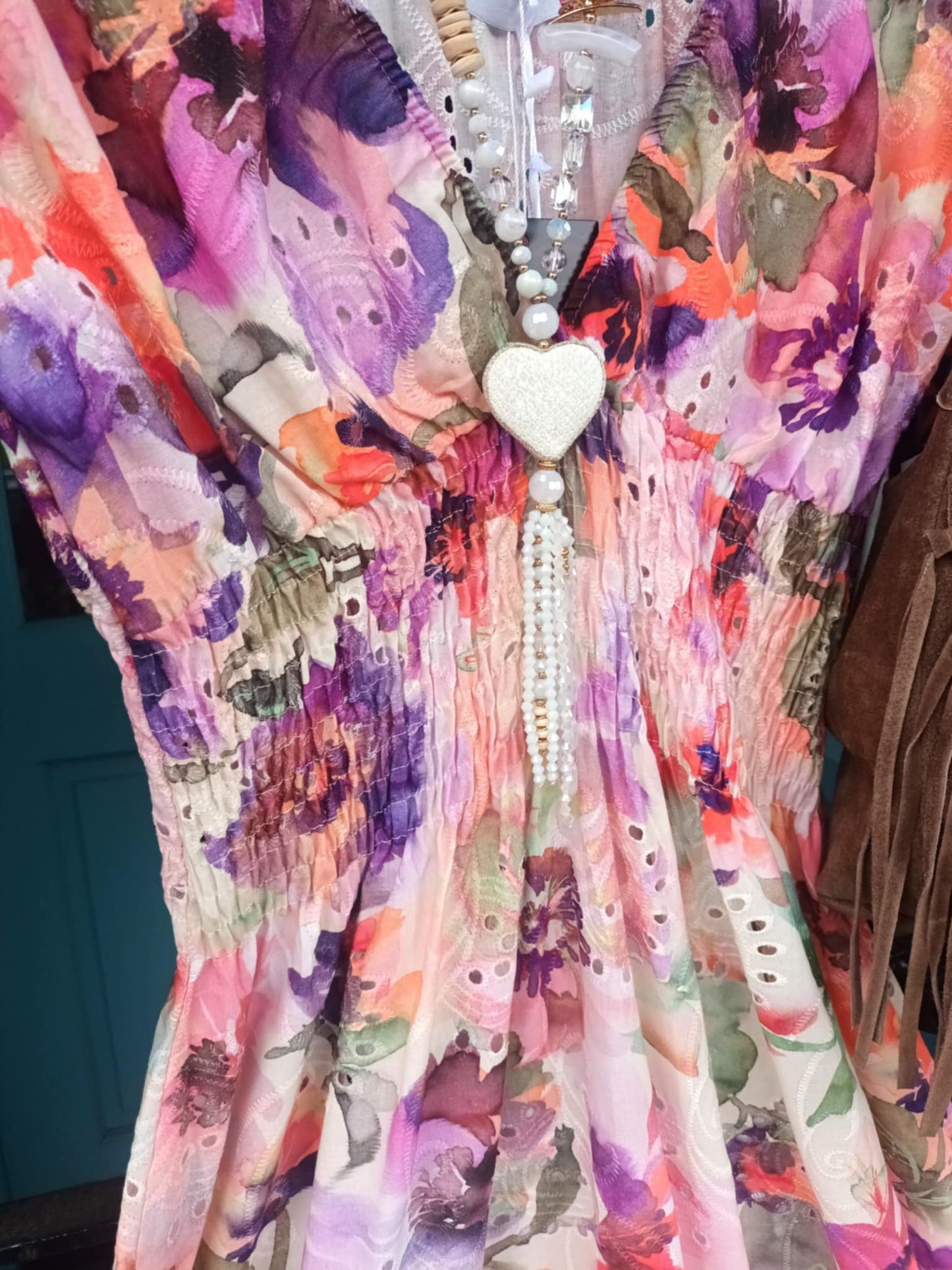 THE 'MEADOW' 100% COTTON BRODERIE ANGLAISE WATERCOLOUR FLORAL PRINT DRESS AQUA OR PINK