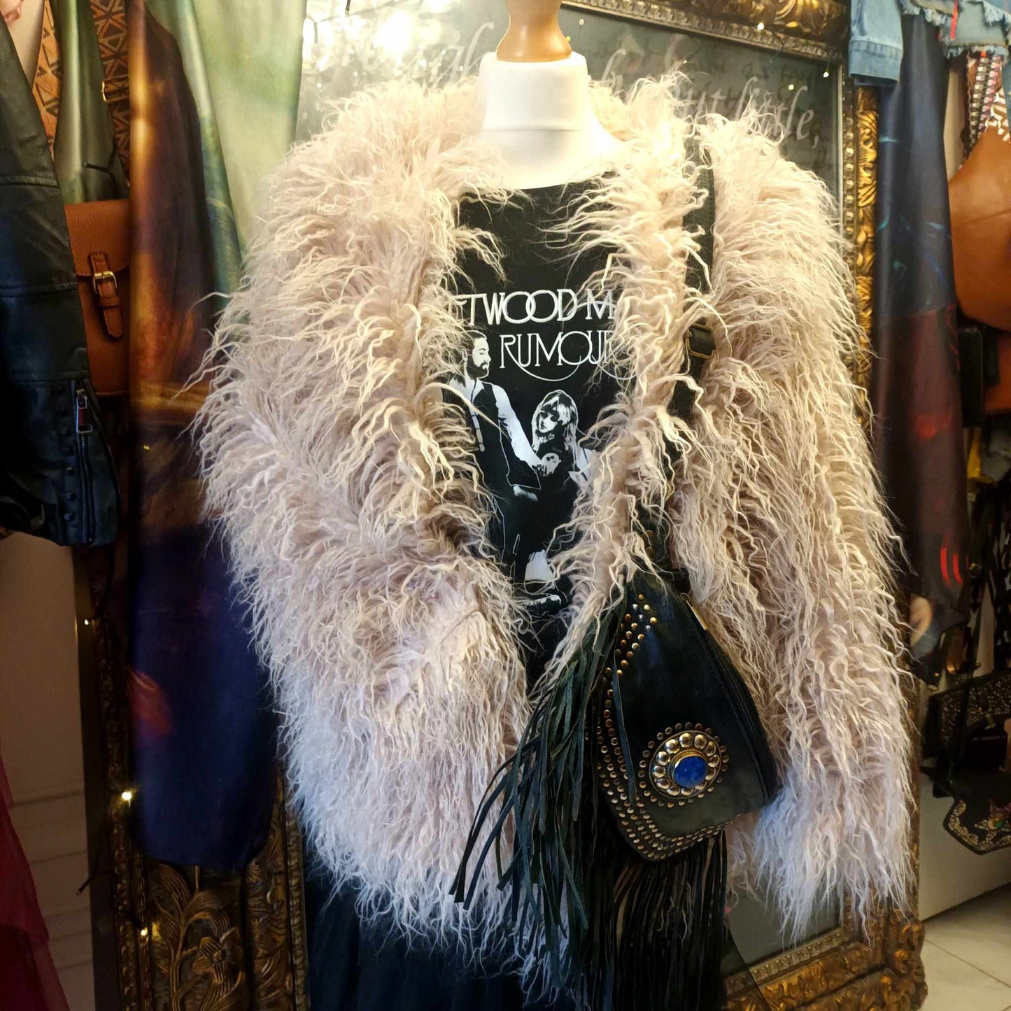 THE 'PENNY LANE' VINTAGE 70'S STYLE SHAGGY MONGOLIAN FUR FULLY LINED JACKET