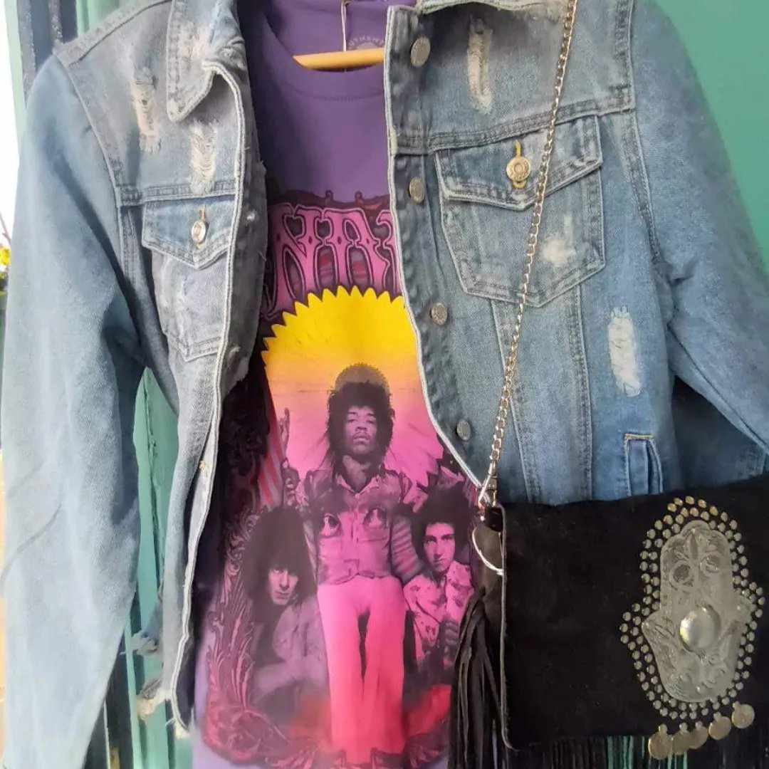 'ROCK STAR RANGE' JIMI HENDRIX AUTHENTIC FEMALE FIT T SHIRT ICONIC PRINT