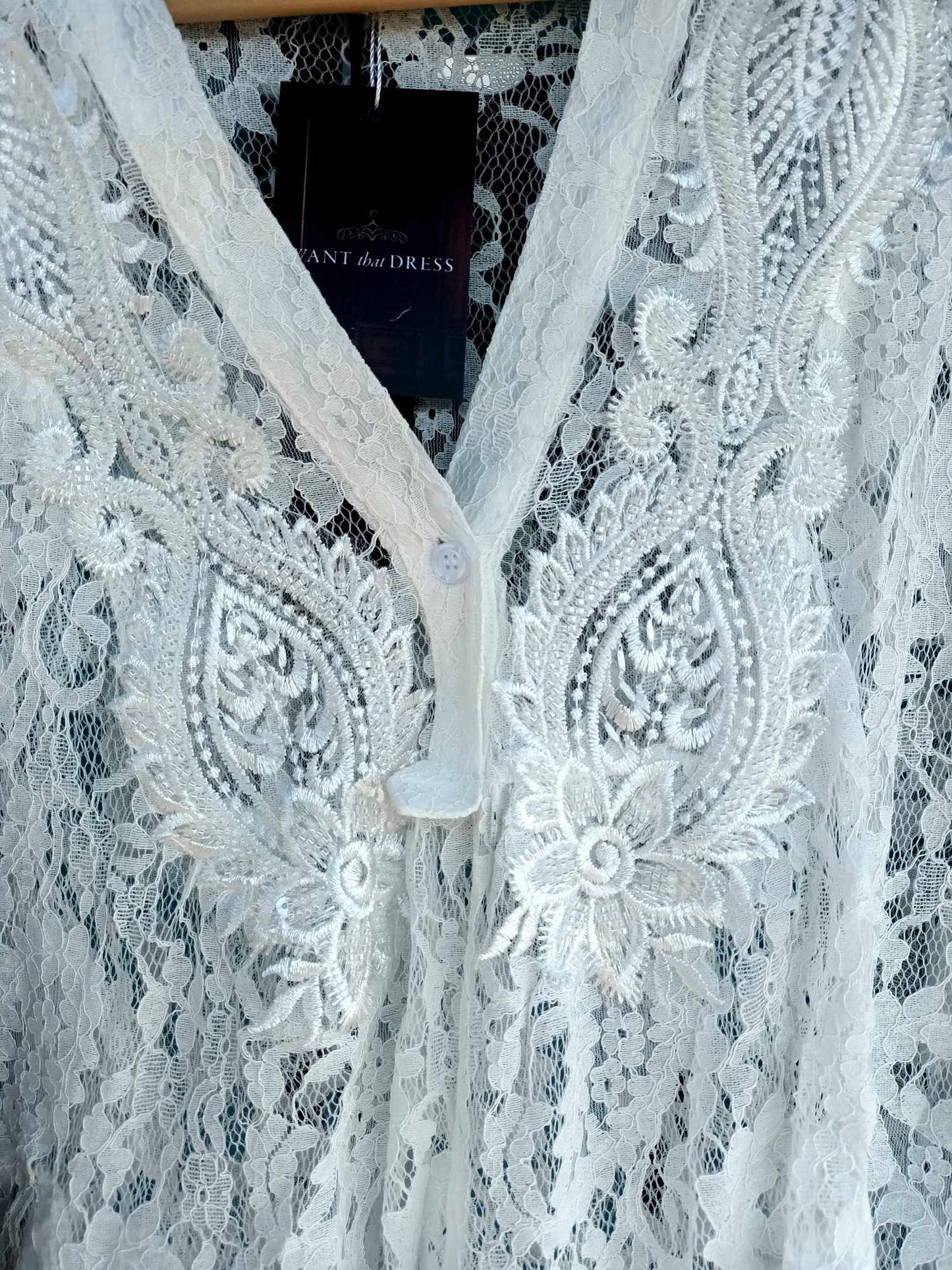 THE 'CHANTELLE' BEAUTIFUL WHITE LACE BEADED FLIPPY GODET HEM BOHEMIAN STYLETUNIC DRESS