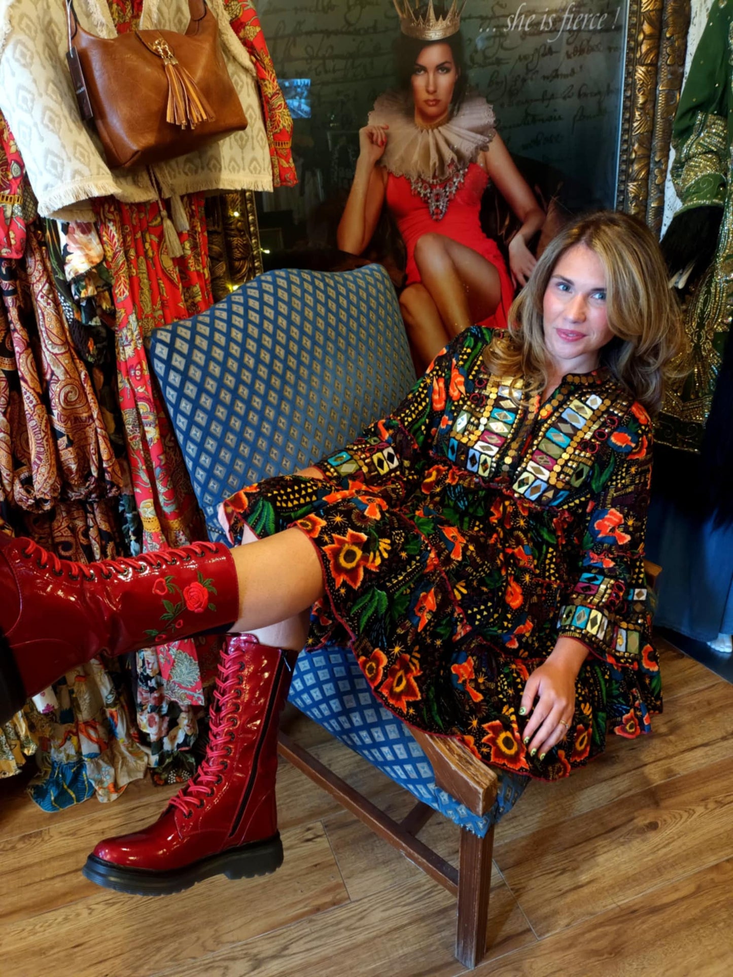 THE 'LYLA' EXQUISITE QUALITY RICHLY EMBELLISHED BELL SLEEVE NEEDLECORD DRESS FROM OUR EXCLUSIVE SPANISH RANGE