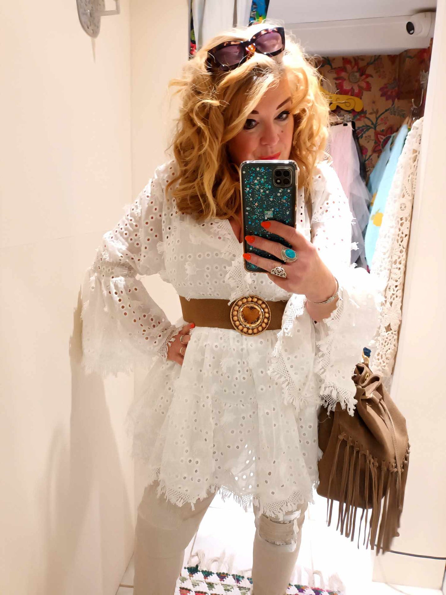THE 'SHOOTING STARS' SOFT COTTON BLEND BELL SLEEVE TUNIC WITH EMBROIDERED SHOOTING STARS