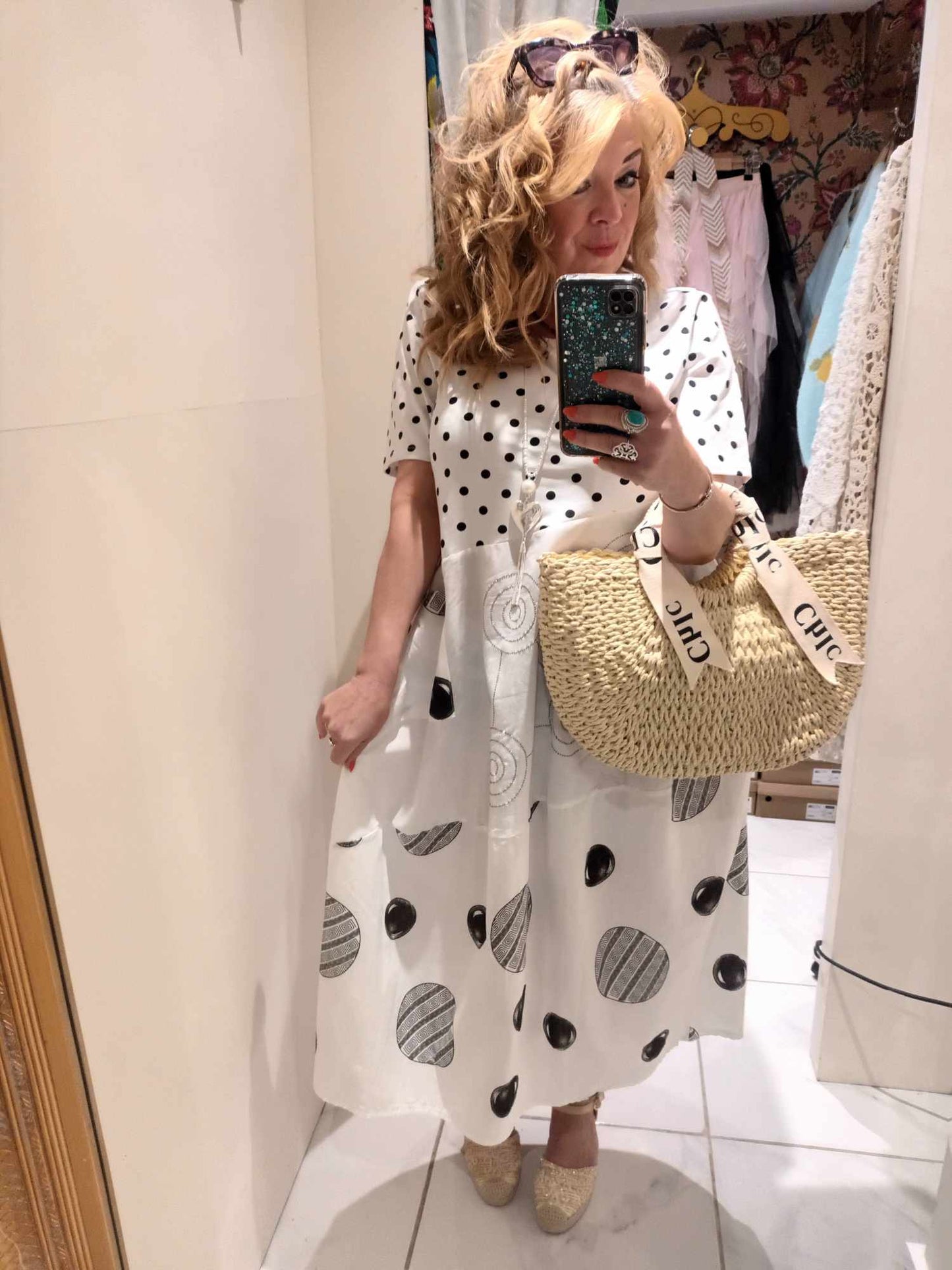THE 'DOTTIE SPARKLE' POLKA DOT SPOT, SPARKLE DETAIL FABULOUSLY FLATTERING COCOON DRESS