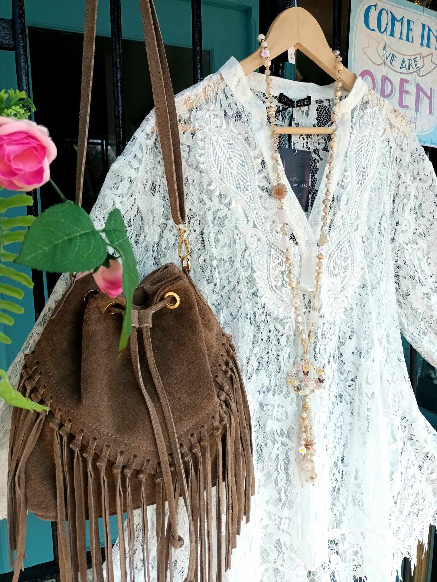 THE 'CHANTELLE' BEAUTIFUL WHITE LACE BEADED FLIPPY GODET HEM BOHEMIAN STYLETUNIC DRESS