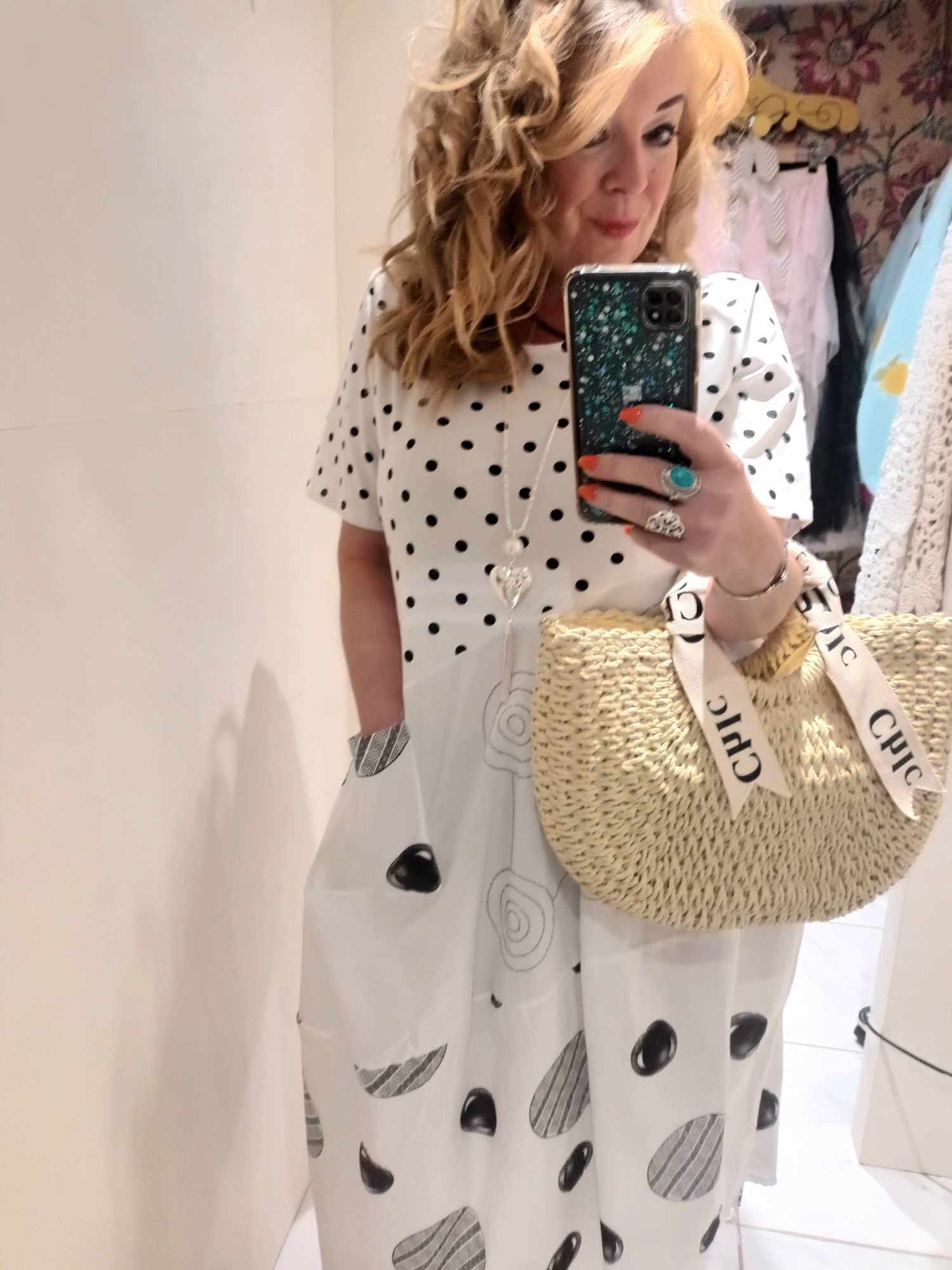 THE 'DOTTIE SPARKLE' POLKA DOT SPOT, SPARKLE DETAIL FABULOUSLY FLATTERING COCOON DRESS